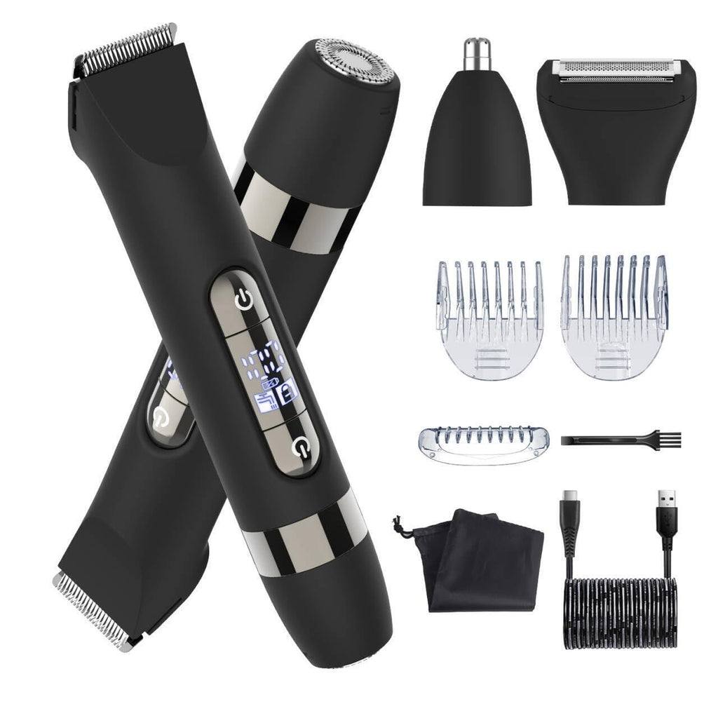 Hatteker 4 in 1 Multifunctional Dual - Head Body Hair Trimmer for Men, IPX7 Waterproof Groin & Body Hair Groomer, Rechargeable Body Electric Shaver Razor