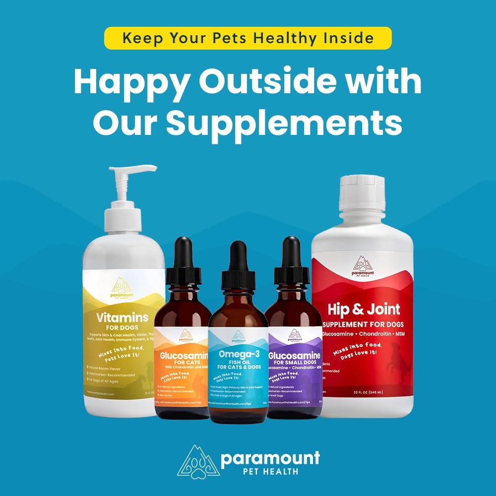Paramount Pet Health Liquid Glucosamine Chondroitin MSM for Cats, Hip & Joint Support Supplement, Supports Mobility and Flexibility, Senior Cat Liquid Joint Supplement Drops for Daily Care, 2 oz