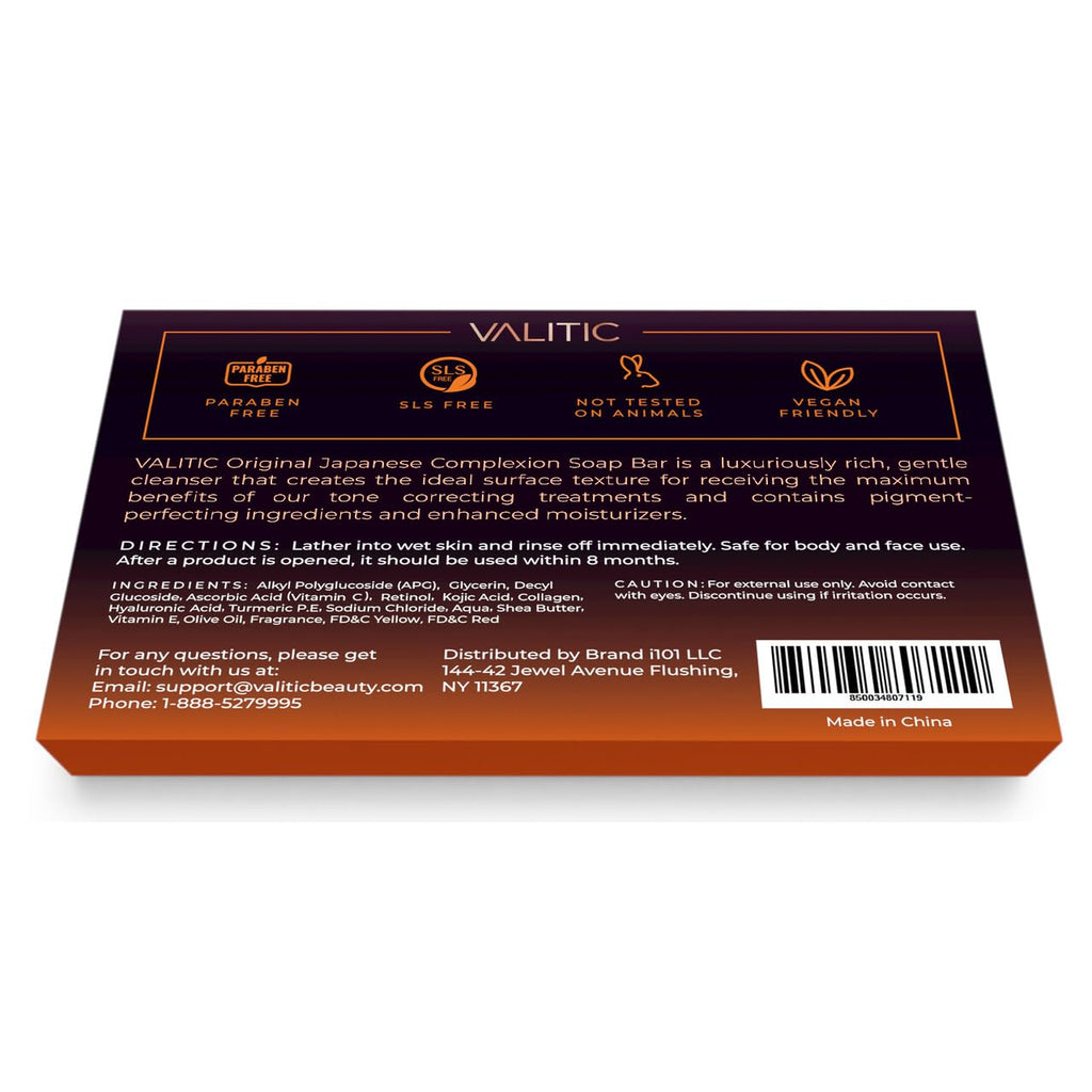Buy now VALITIC Kojic Acid Dark Spot Remover Soap Bars with Vitamin C, Retinol, Collagen, Turmeric - Original Japanese Complex Infused Hyaluronic Acid, E, Shea Butter, Castile Olive Oil (4 Pack) at indiglob india