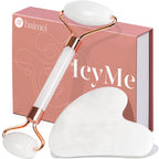 BAIMEI IcyMe Gua Sha & Jade Roller Set for Facial Sculpting and Relaxation | Cooling Face Roller & Guasha Tool for Face Depuffing & Jawline Definition, Beauty Skin Care Tool Gifts for Women–Green
