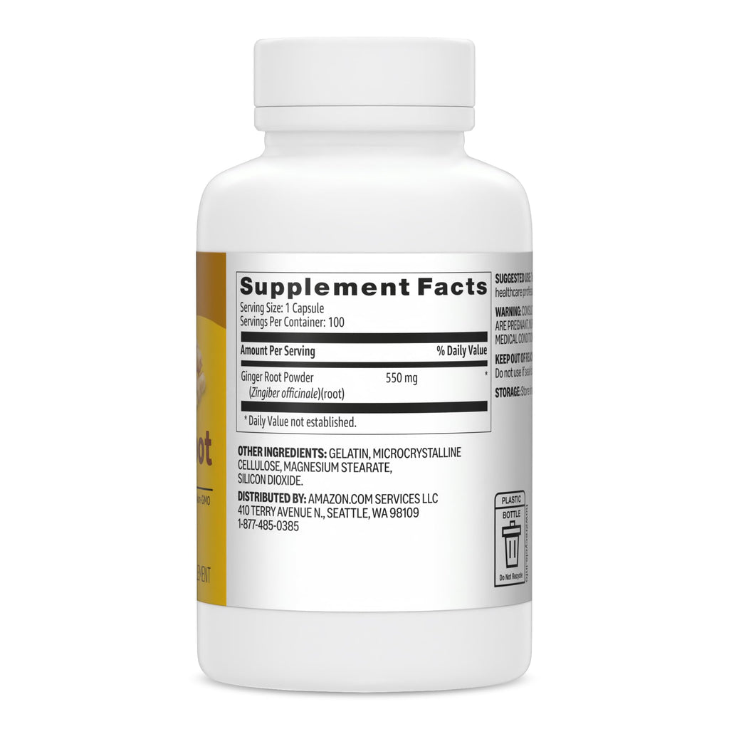 Amazon Basics Ginger Root Capsules, 550 mg, 100 Count