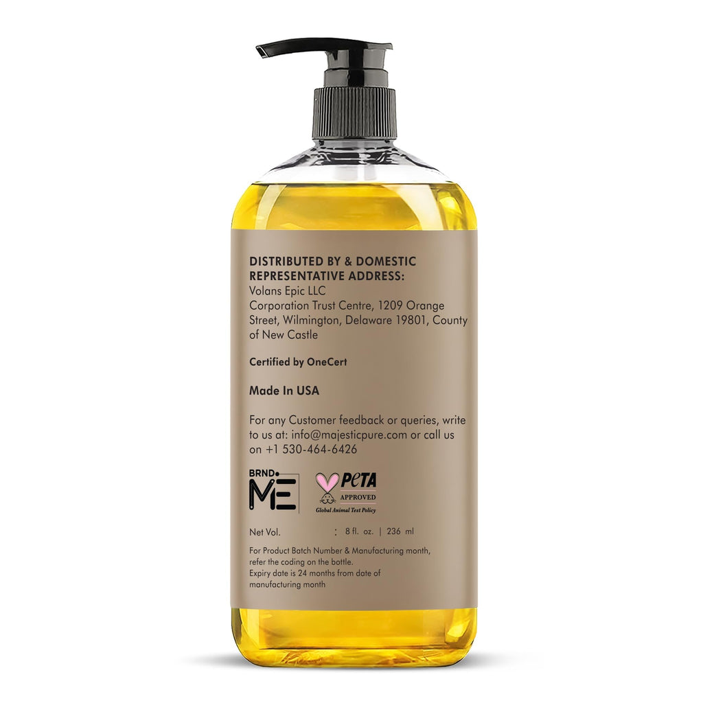 Majestic Pure USDA Organic Castor Oil, 100% Pure & Natural Body Oil -8 FlOz | Cold Pressed & Hexane Free Hair Growth Oil for Eyelashes, Eyebrows, Skin, Body, Face, Nails & Scalp
