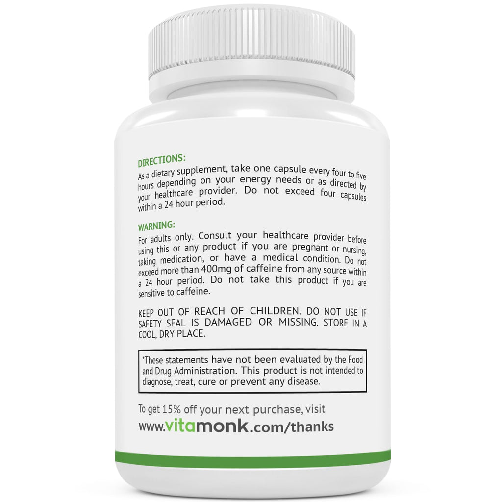 VitaMonk Low Dose Caffeine L-Theanine Pills for Jitter-Free Energy