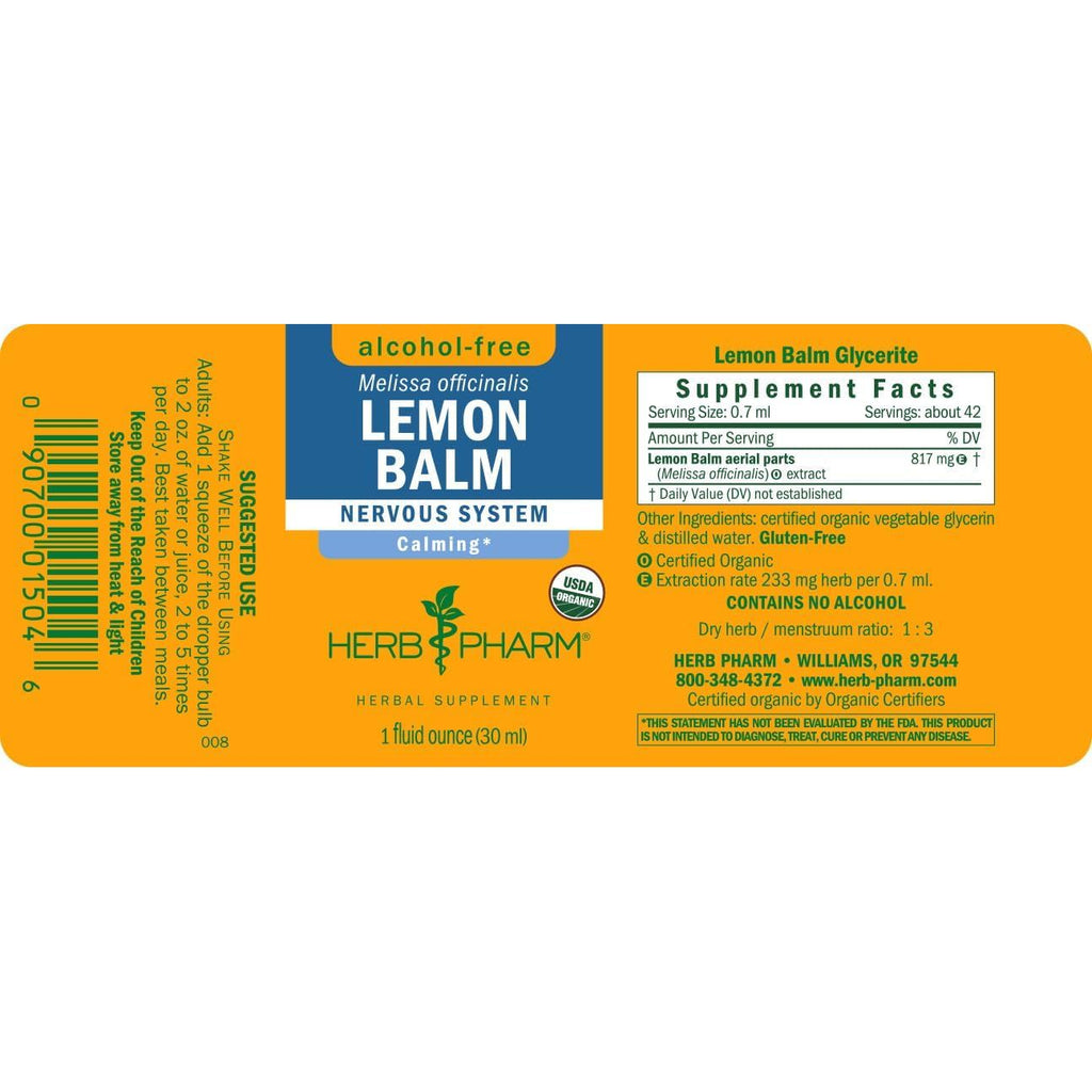 Buy now Herb Pharm Certified Organic Lemon Balm Liquid Extract for Calming Nervous System Support, Alcohol-Free Glycerite, 1 Oz at indiglob india