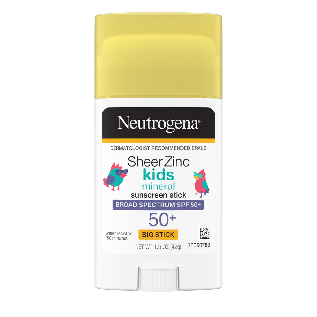 Neutrogena Sheer Zinc Oxide Kids Mineral Sunscreen Stick SPF 50+, 1.5 oz | Broad Spectrum Protection, Water-Resistant Sunscreen Stick, Gentle on Sensitive Skin, Dermatologist Recommended