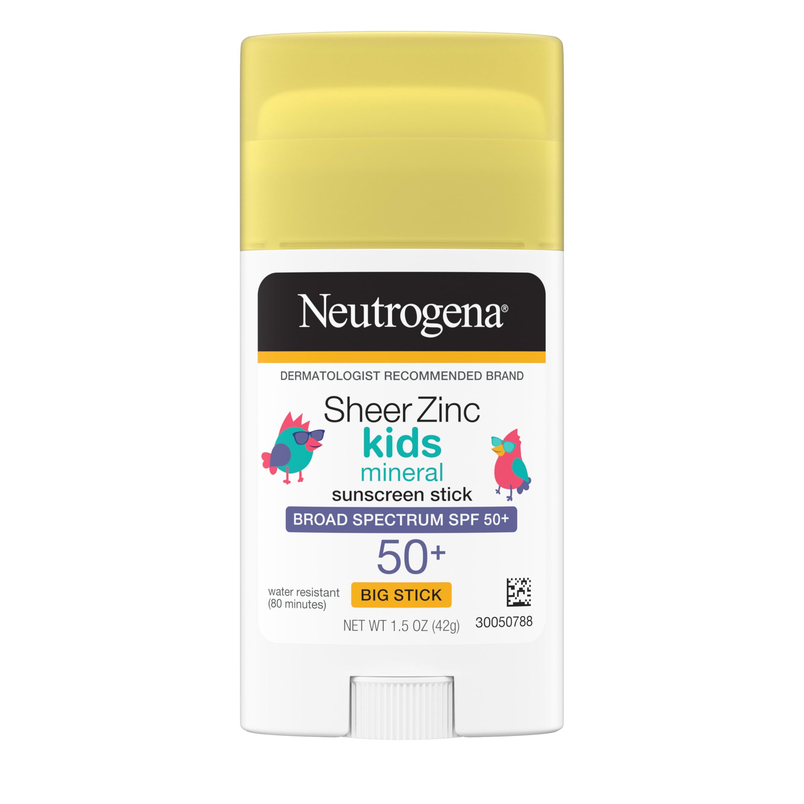 Neutrogena Sheer Zinc Oxide Kids Mineral Sunscreen Stick SPF 50+, 1.5 oz | Broad Spectrum Protection, Water-Resistant Sunscreen Stick, Gentle on Sensitive Skin, Dermatologist Recommended