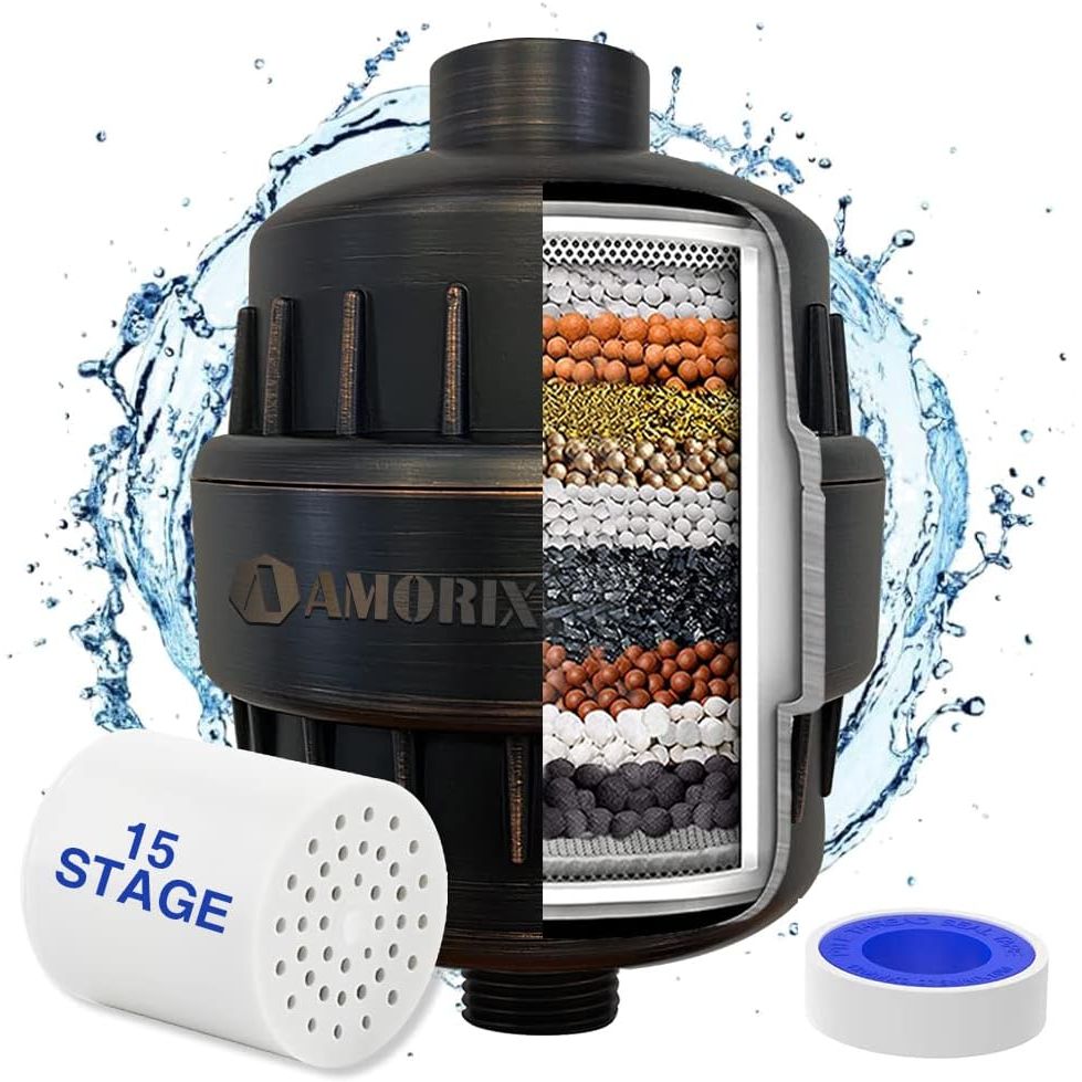 Buy now 15 Stage Shower Head Filter for Hard Water - High Output Shower Water Filter Reduces Chlorine, Improves Skin Condition Oil Rubbed Bronze Shower Filter at indiglob india