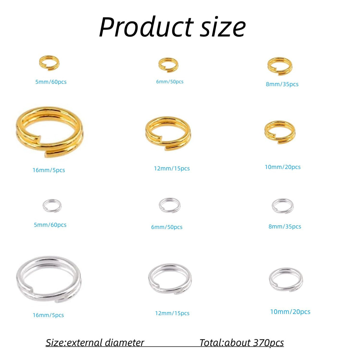 6 Size Gold and Sliver Jump Rings,Double Loops Round Split Small and Medium Key Chain Ring for Jewelry Making and Keychain Home Car Dog tag Rings DIY Crafts