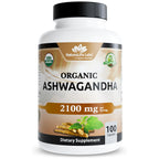 NaturaLife Labs Organic Ashwagandha 2100 mg per Serving – Full Spectrum Root Powder and Standardized Extract (Withanolides) – 100 Capsules – Vegan – Non-GMO, Gluten-Free