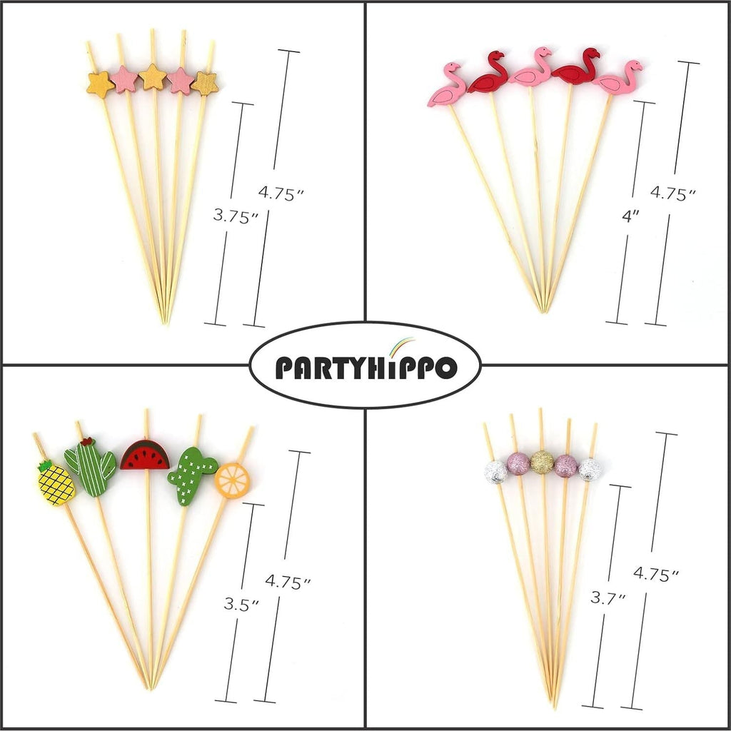 Buy now PARTYHIPPO Bamboo Cocktail Picks 200 Pack – Tropical Fruit Toothpicks 4.7 Inch Cocktail Sticks for Appetizers, Fruit, Cheese, Drinks, Party Supplies (Fruit) at indiglob india