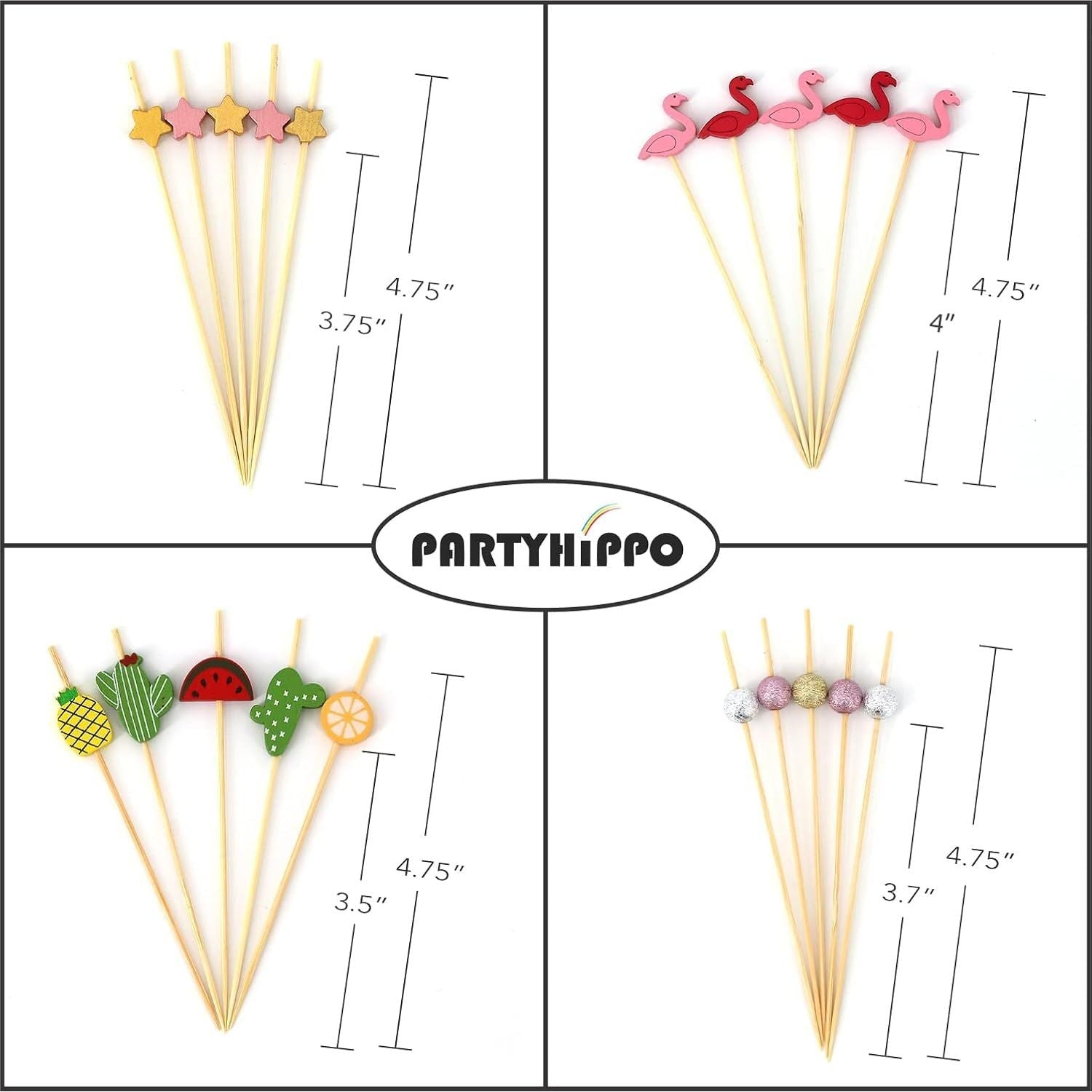 Buy now PARTYHIPPO Bamboo Cocktail Picks 200 Pack – Tropical Fruit Toothpicks 4.7 Inch Cocktail Sticks for Appetizers, Fruit, Cheese, Drinks, Party Supplies (Fruit) at indiglob india