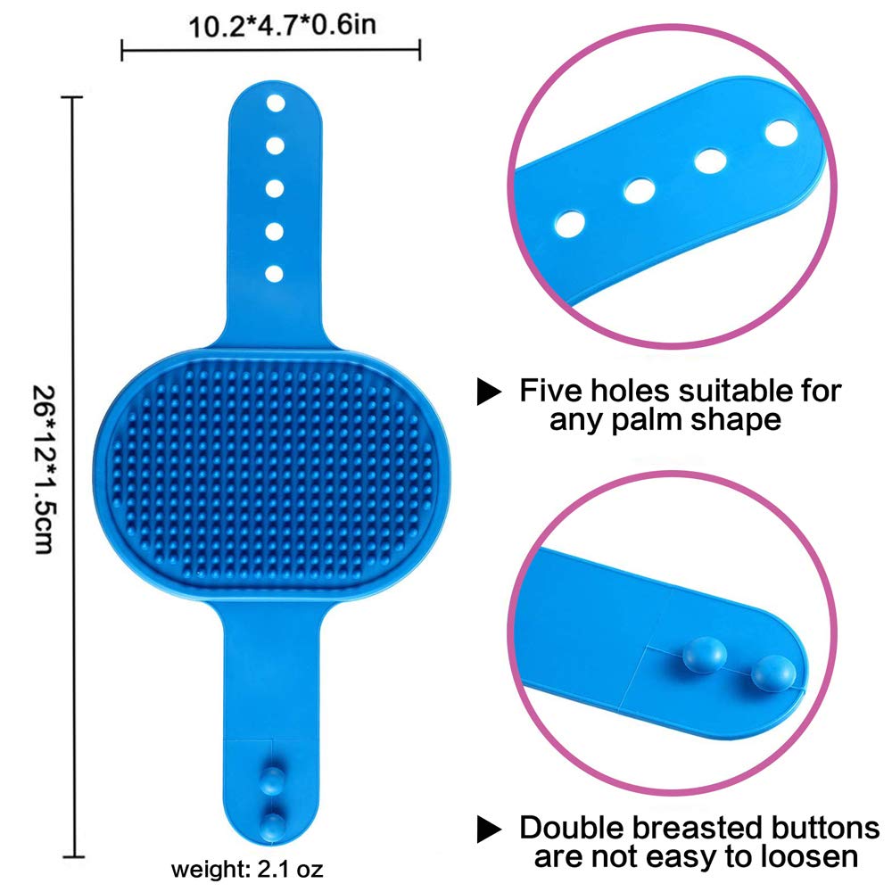Dog Bath Brush Pet Bath Comb Brush Soothing Massage Rubber Comb 2pcs with Adjustable Ring Handle for Long Short Haired Dogs and Cats (Blue+Rose)