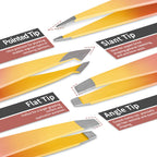 TsMADDTs 7 pcs Tweezers Set for Women Facial Hair, Precision Tweezer for Eyebrows with Curved Scissor and Eyebrow Razor for Ingrown Hair, Pink&Yellow