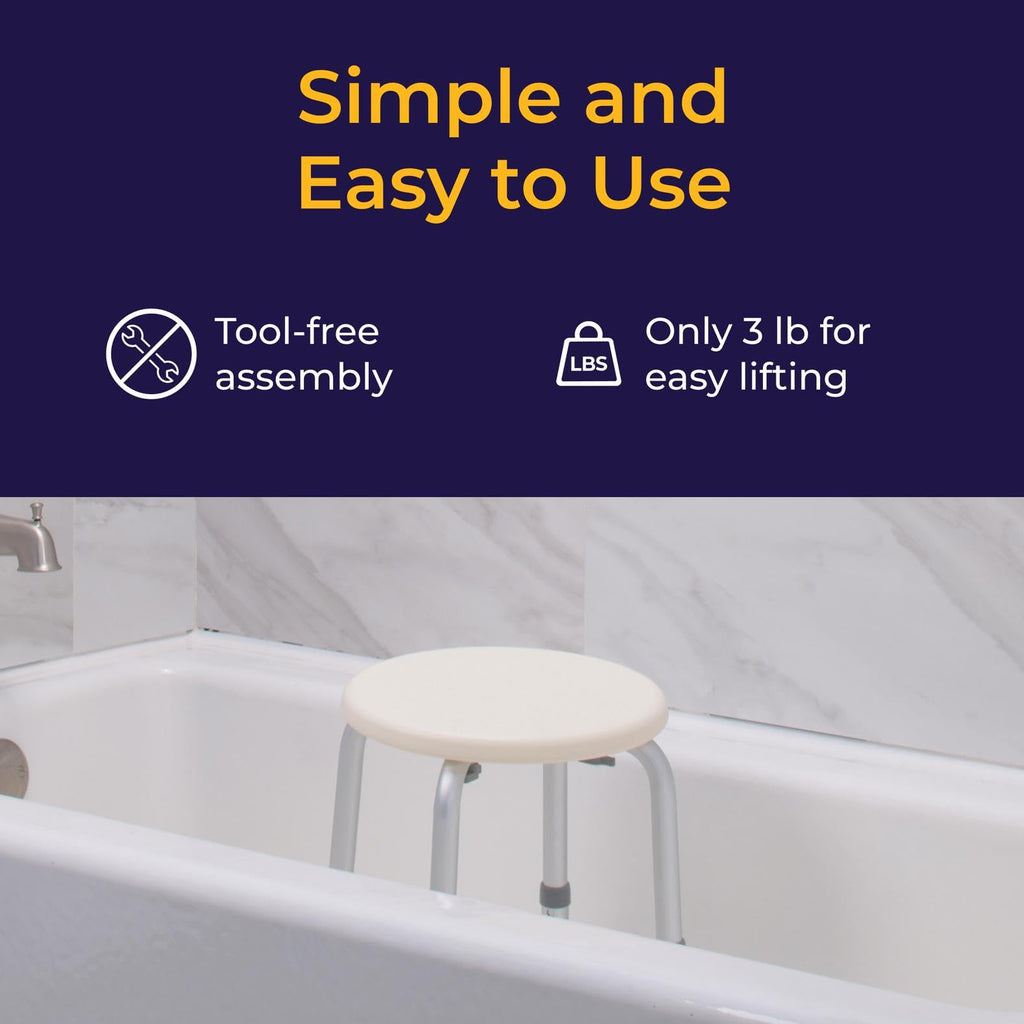 Drive Medical Shower Stool, Adjustable Height, Lightweight Aluminum, White