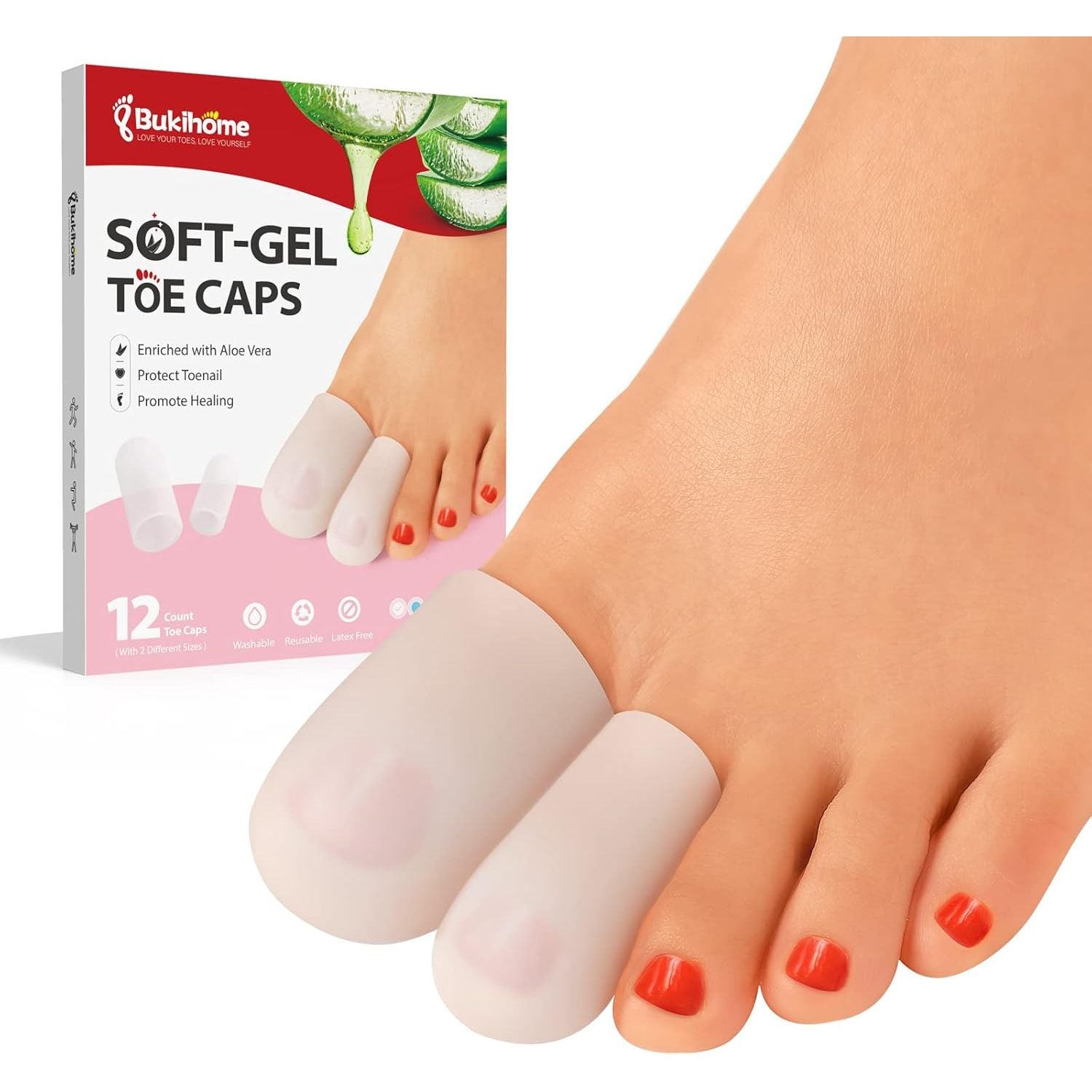 Buy now Bukihome 12 PCS Toe Protectors, Silicone Toe Caps to Cushion Toe Blister, Corn, Callus, Hammer Toes,Great for Running, Walking, Stop Toe Pain (White,Multi-Size) Multi-Size Clear at indiglob india