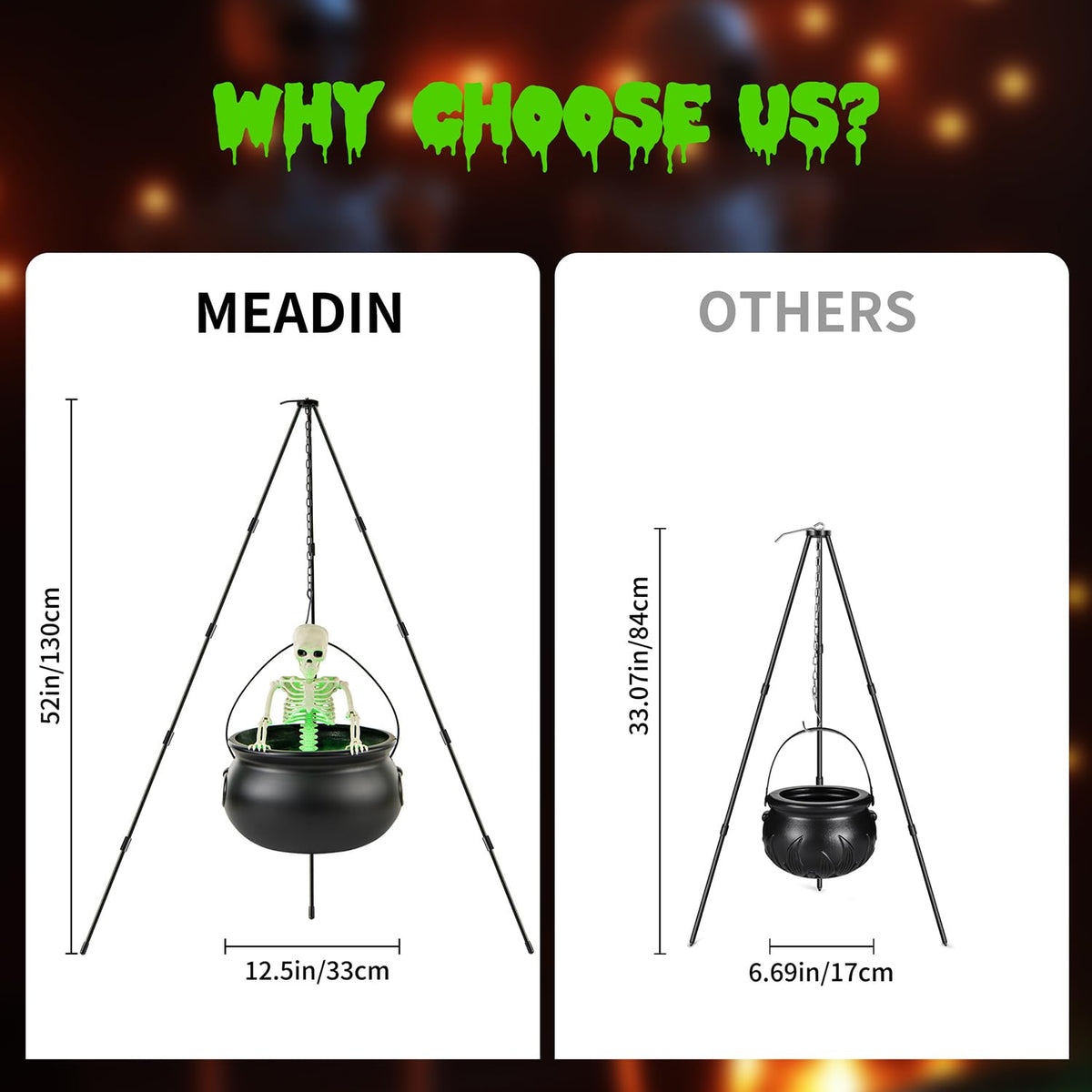 Halloween Decorations Outdoor Witch Cauldron Tripod with Fog Maker & Skull
