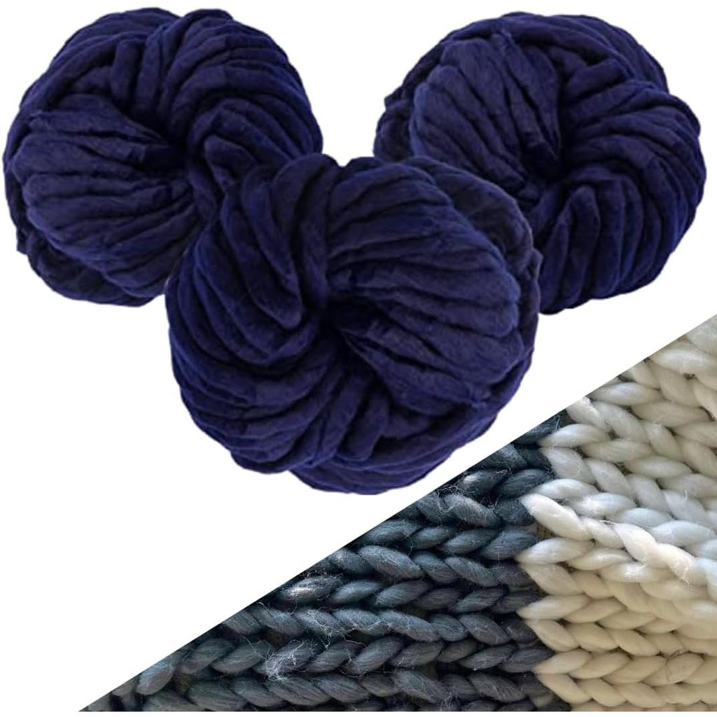 Buy now Chunky Vegan Wool Yarn 3 Pack (111 Yards Total, 37 Each Skein) - Navy Blue - Fluffy Polyester Yarn Perfect for Soft Throw & Baby Blankets, Arm Knitting, Crocheting & DIY Crafts and Art Projects Navy Blue at indiglob india