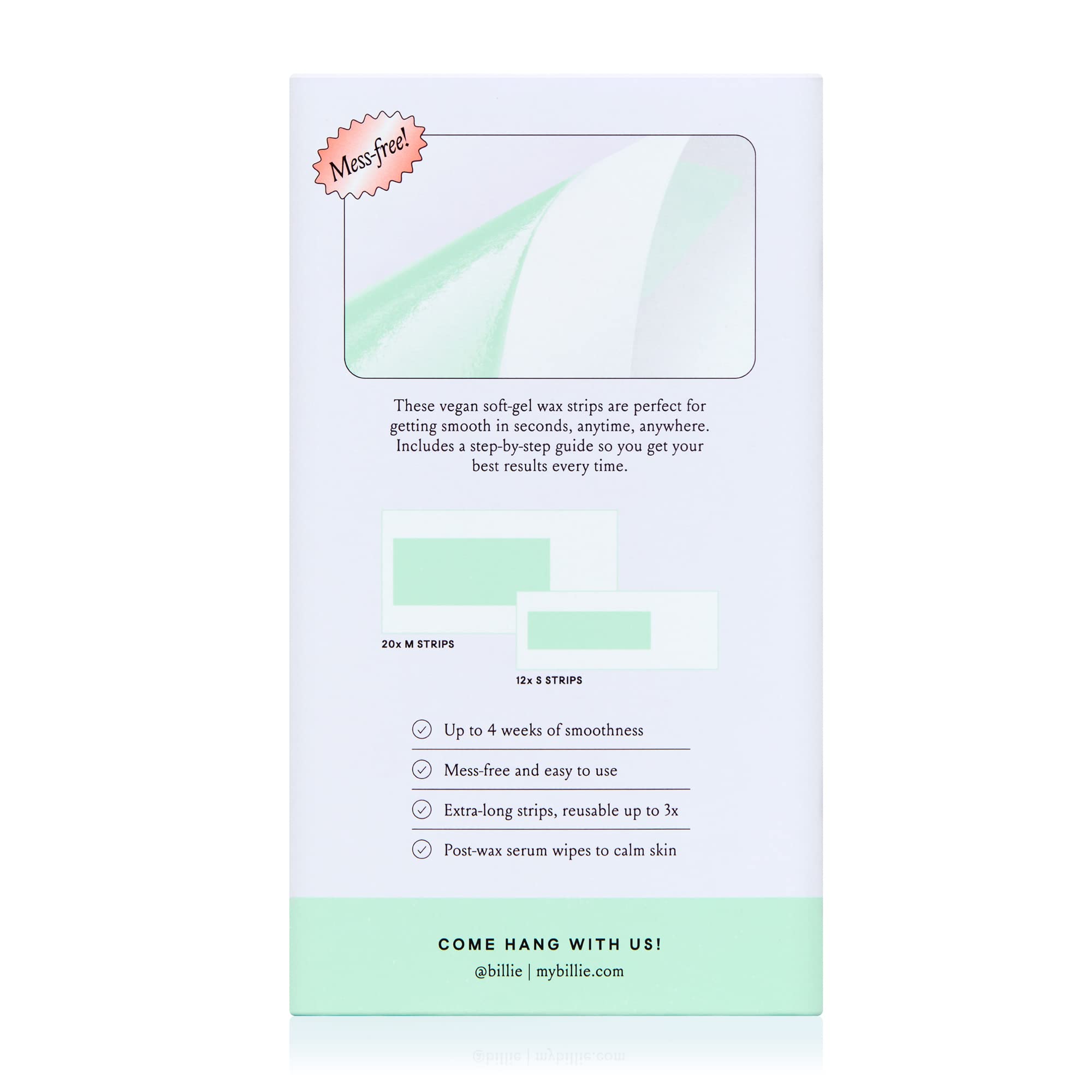 Billie Wax Kit - Face & Bikini - 32 wax strips - 6 post-wax serum wipes | Soft wax strips for hair removal, Lasts up to 4 weeks, No heat, Made with avocado oil, Includes post-removal wipes, Vegan