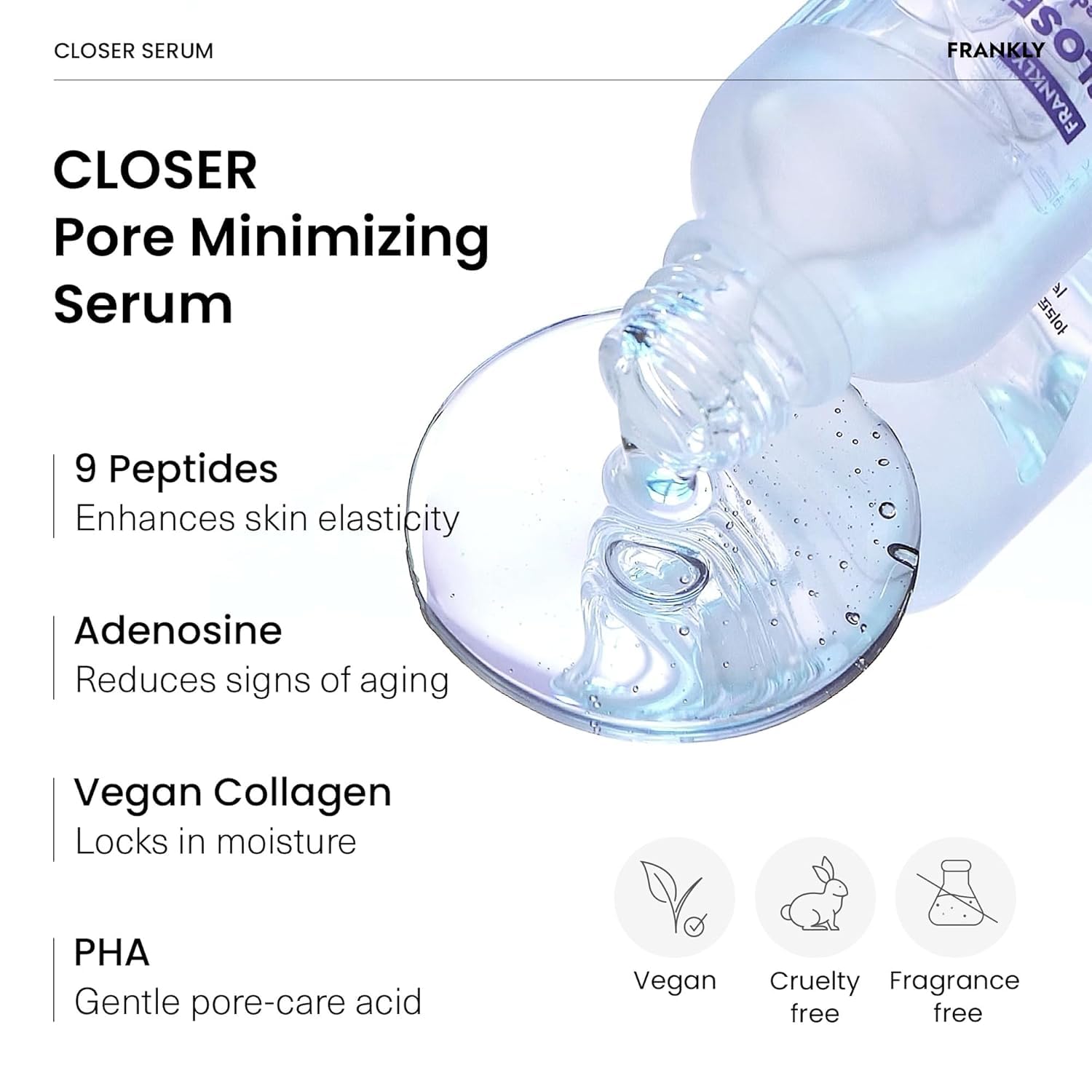 FRANKLY Closer Serum Mega Jumbo | Pore Minimizer Serum | 3.38 fl oz | 9 Peptides, Vegan Collagen, Adenosine, PHA | Korean Pore Minimizer for Glass Skin, Anti-Aging, Hydration, Elasticity