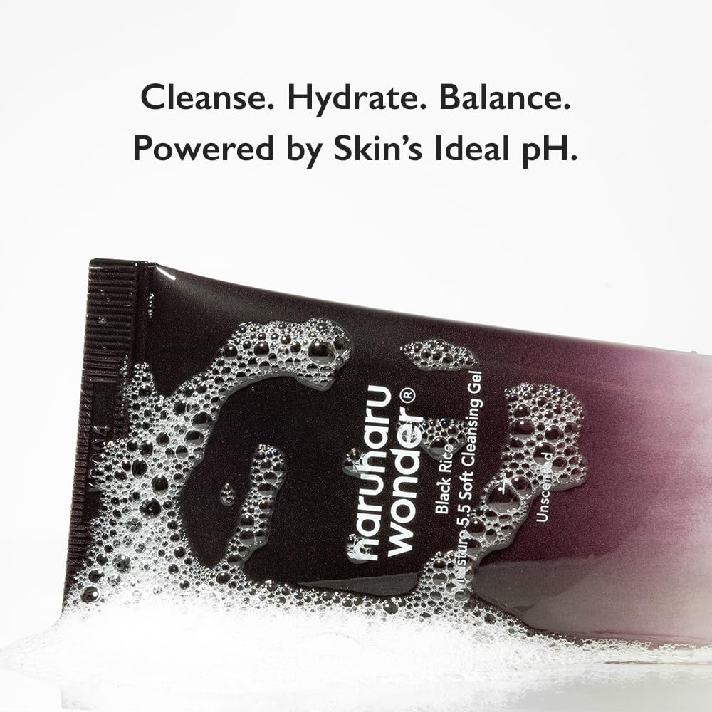 HARUHARU Black Rice Moisture 5.5 Soft Cleansing Gel, 3.4 fl.oz, Vegan | Gentle Daily Cleanser, Low pH, Moisture Balance, For Sensitive Skin, No Tightness, Pore Care, Cruelty-Free, Korean Skin care