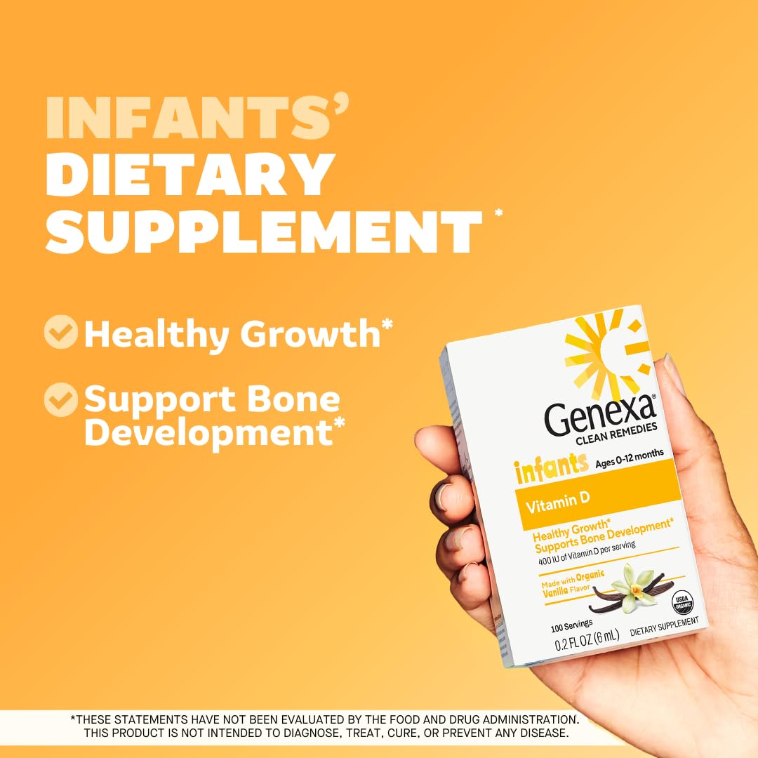 Genexa Vitamin D Drops for Infants & Newborn, Made Clean, 300 Servings | Dye Free, 0% Artificial Additives, Organic, Gluten Free, Non-GMO, Supports Growth & Bone Development in Babies & Toddlers