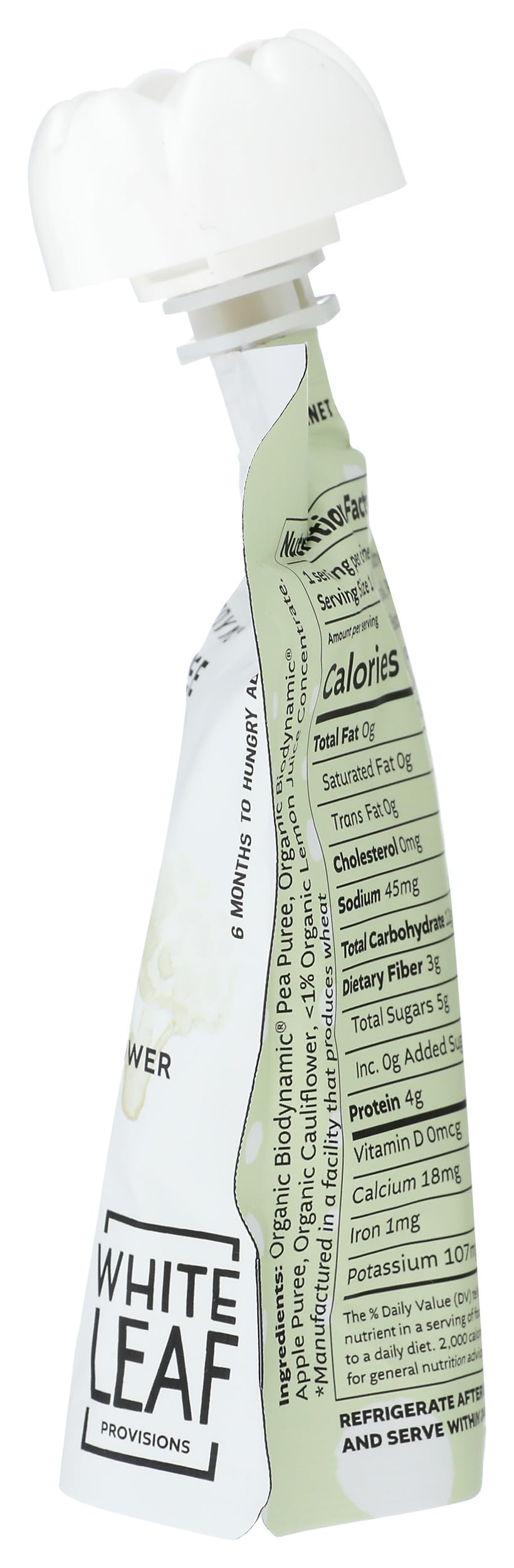 White Leaf Provisions, Baby Food Puree Pea Apple Cauliflower Organic, 3.17 Ounce