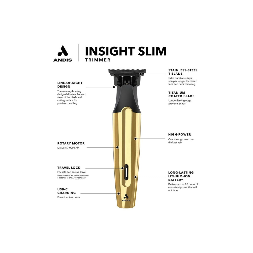 Andis 562442 Insight Slim Cordless Beard & Hair Trimmer Kit, 9-Pc, Gold