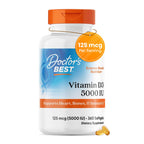 Doctor's Best Vitamin D3 5000IU, Non-GMO, Gluten & Soy Free, Regulates Immune Function, Supports Healthy Bones, White, No Flavour, 180 Count