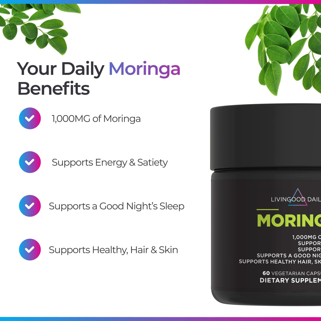 Livingood Daily Moringa Capsules 1000mg, Superfood Supplement, 60 Capsules