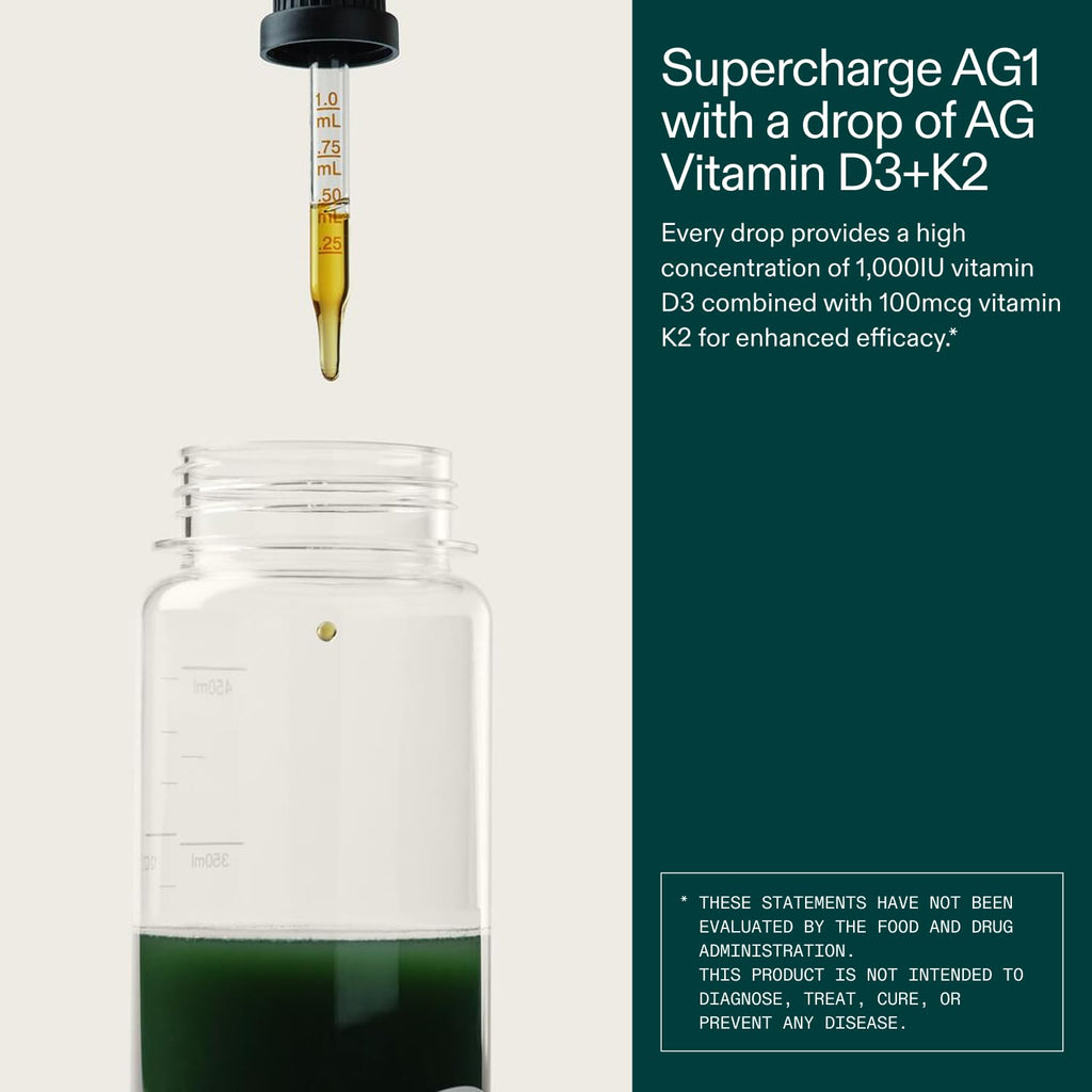 AG1 Vitamin D3 + K2 Liquid Drops | Vitamin D & K Blend | Daily Bone Support | Supports Immune, Heart, and Bone Health With Highly Bioavailable Nutrients in an Easy-to-Use, Vegan Formula