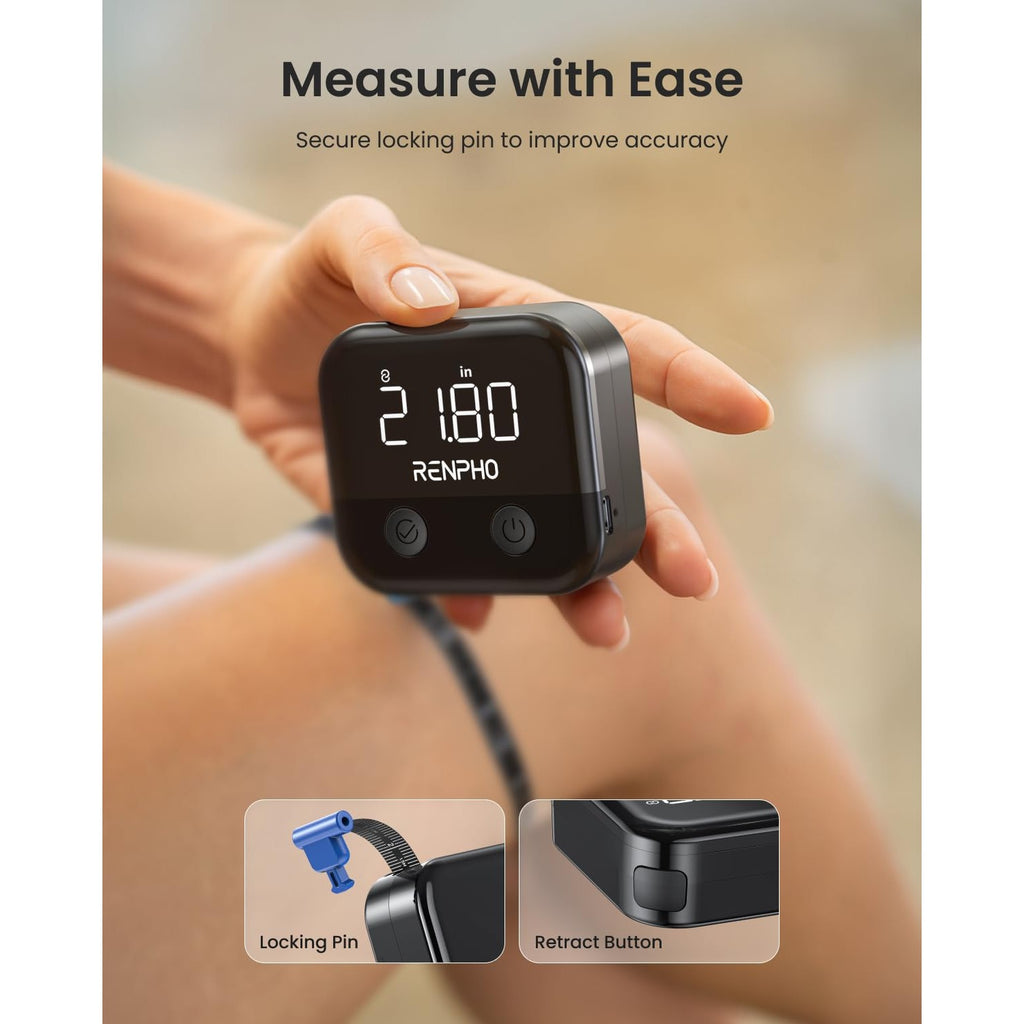 RENPHO Smart Body Measuring Tape for Weight Loss, Rechargeable, LED Display
