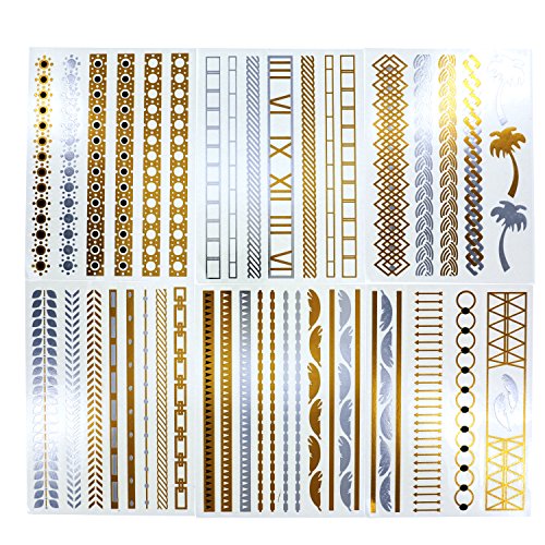 Buy now Metallic Temporary Tattoos- 6 Sheets of Gold & Silver Long Lasting Fashion Designs (Series 3)- Temporary Flash Tattoo is Water Resistant, Easy Apply- Bachelorette Party Supplies- Stocking Stuffer Gift at indiglob india