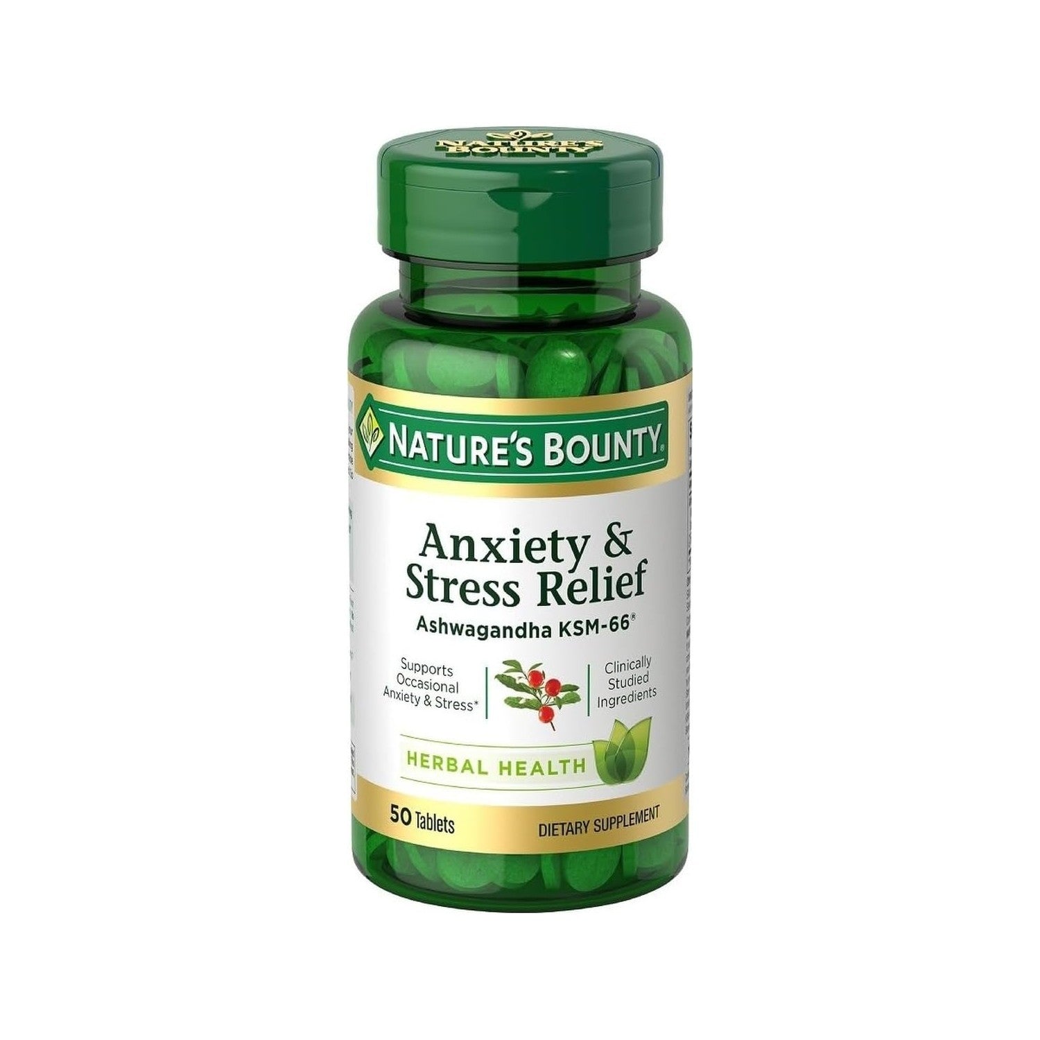 Nature's Bounty Stress Relief Ashwagandha KSM 66 Tablets, 50 Count