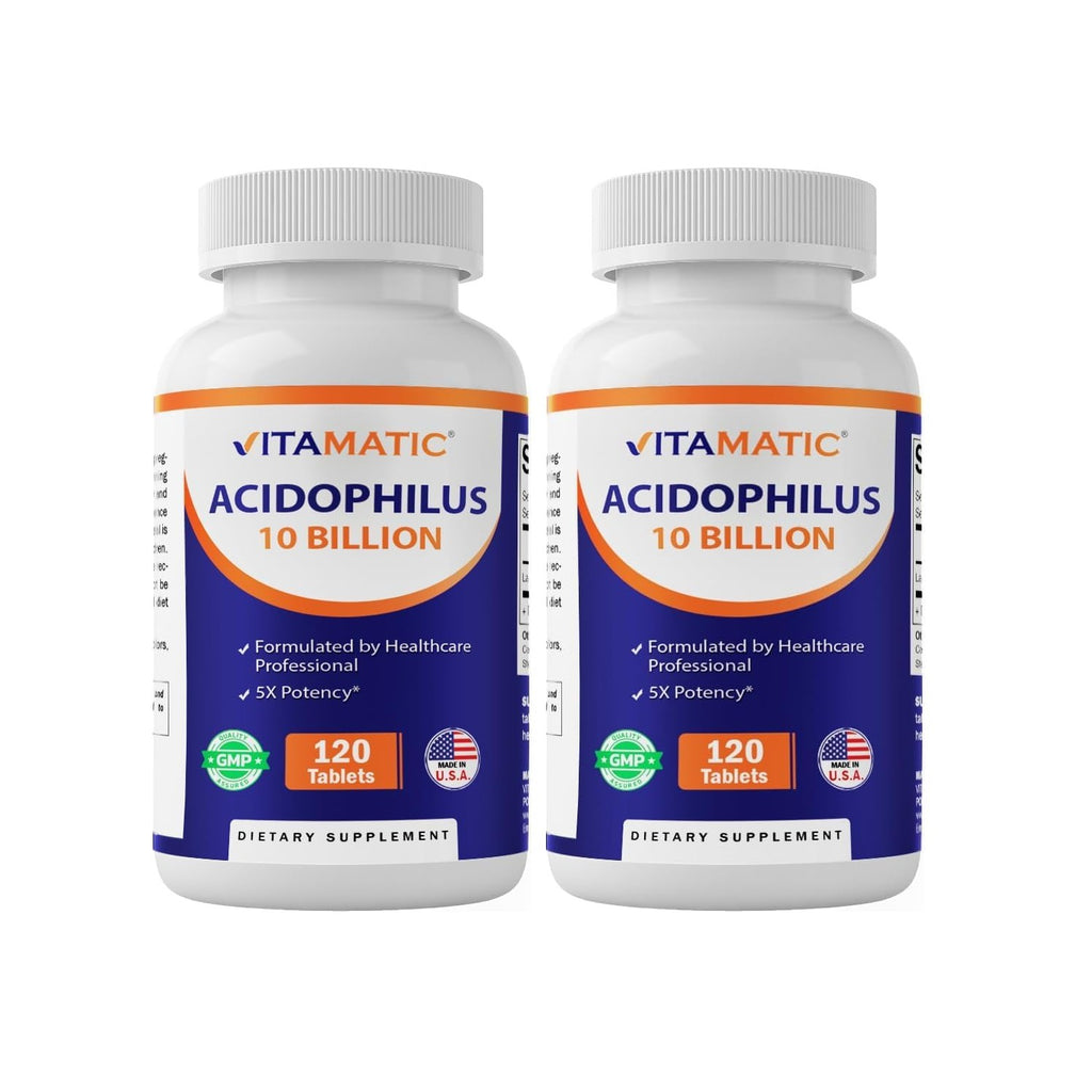 Vitamatic Acidophilus Probiotic - 10 Billion CFU - 5X Potency - Daily Probiotic Supplement, Supports Digestive Health - 120 Tablets