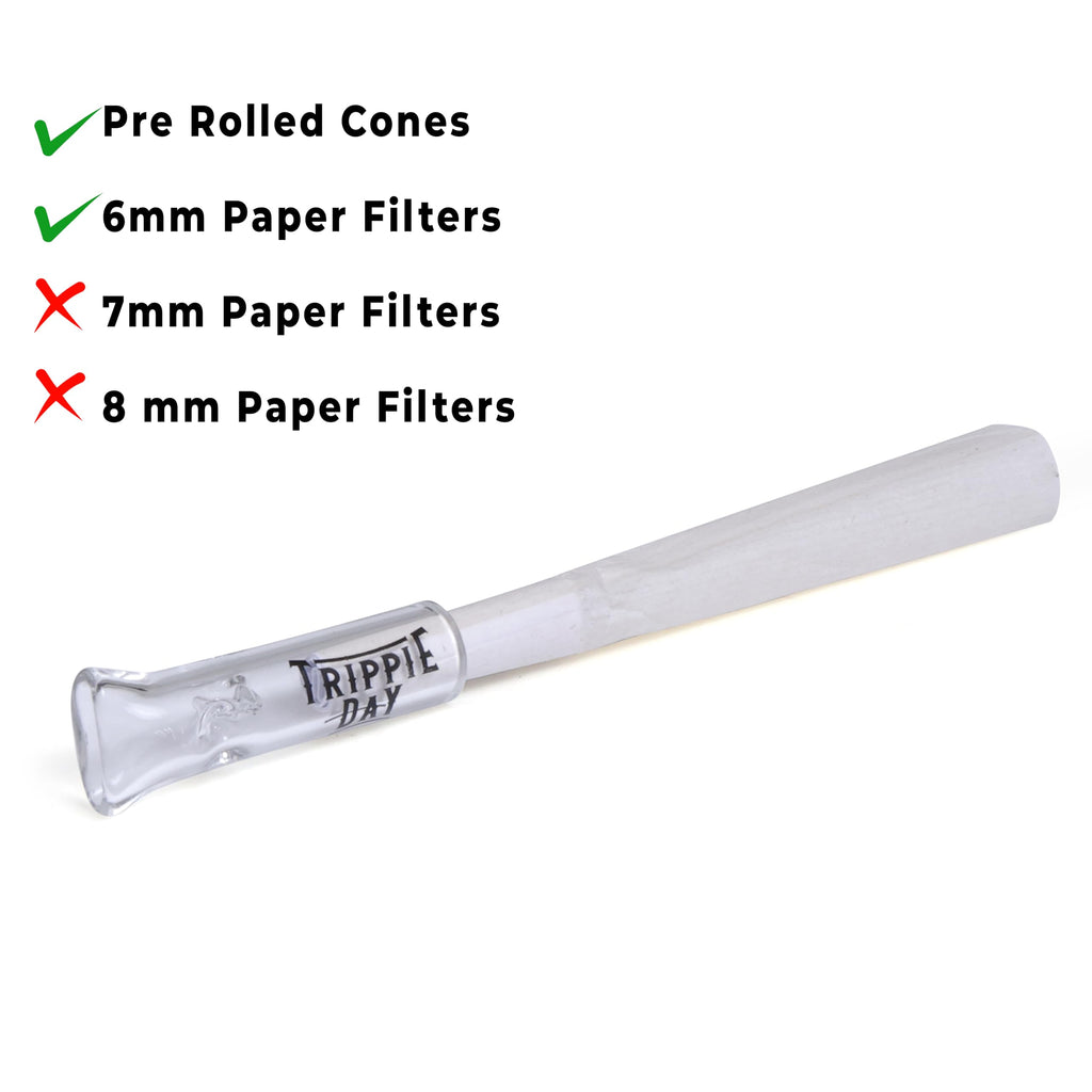 Trippie Day Reusable Glass filter Tips – 10 Pack | Clear 9mm Outer Diameter Tips for Pre rolled Cones, 6mm Inner Diameter, 35mm Length
