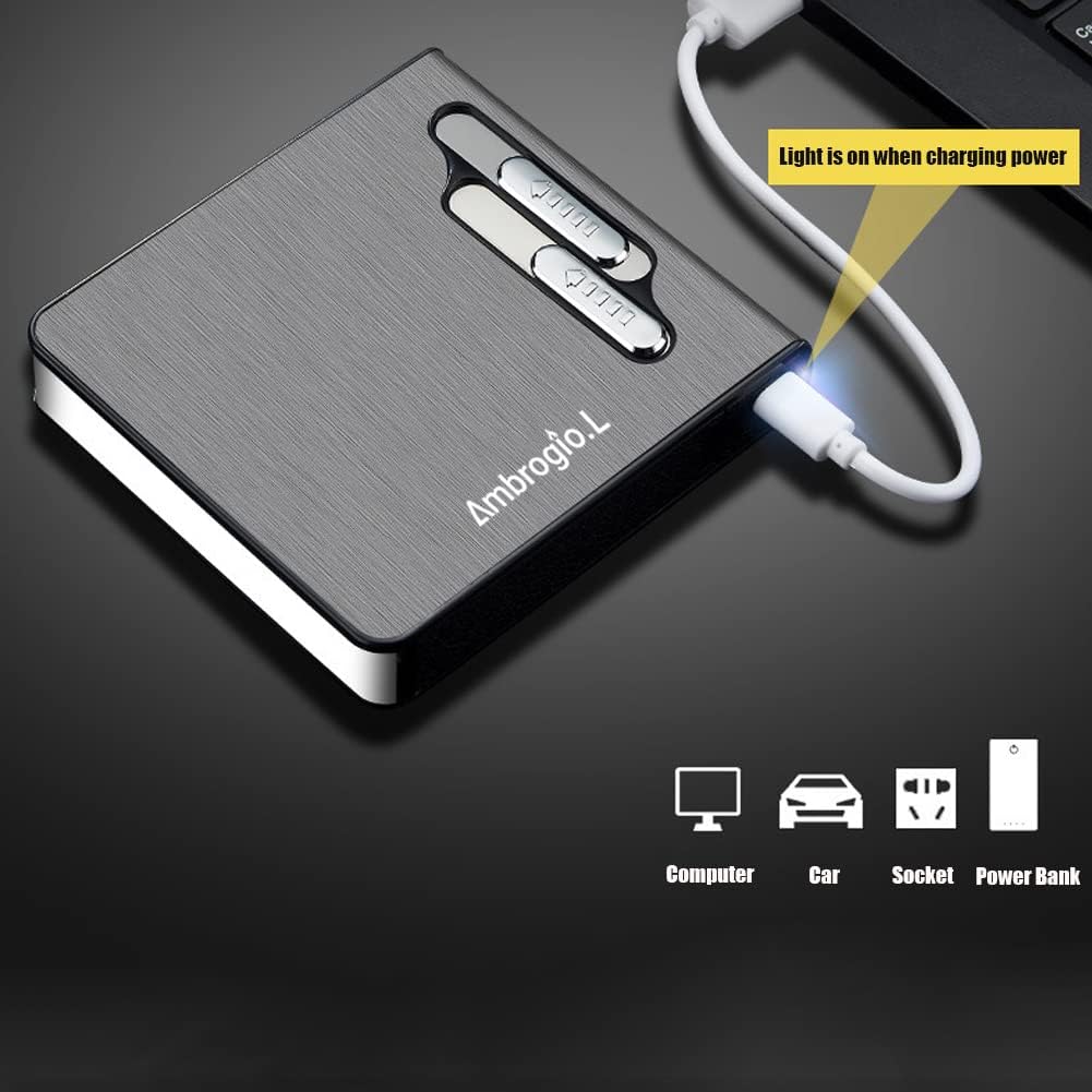 Buy now Full Pack 20 Regular Cigarettes Case Box Automatic Ejection Holder with Dual Arc Lighter USB Rechargeable, Flameless, Windproof,Moisture-Proof,Silver at indiglob india