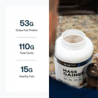 Transparent Labs Mass Gainer Protein Powder - Naturally Flavored Grass-Fed Whey w/ 53g Protein, 110g Carbs, High-Calorie Powder for Muscle Gain & Recovery, 3g Creatine - 15 Servings, Chocolate Glaze