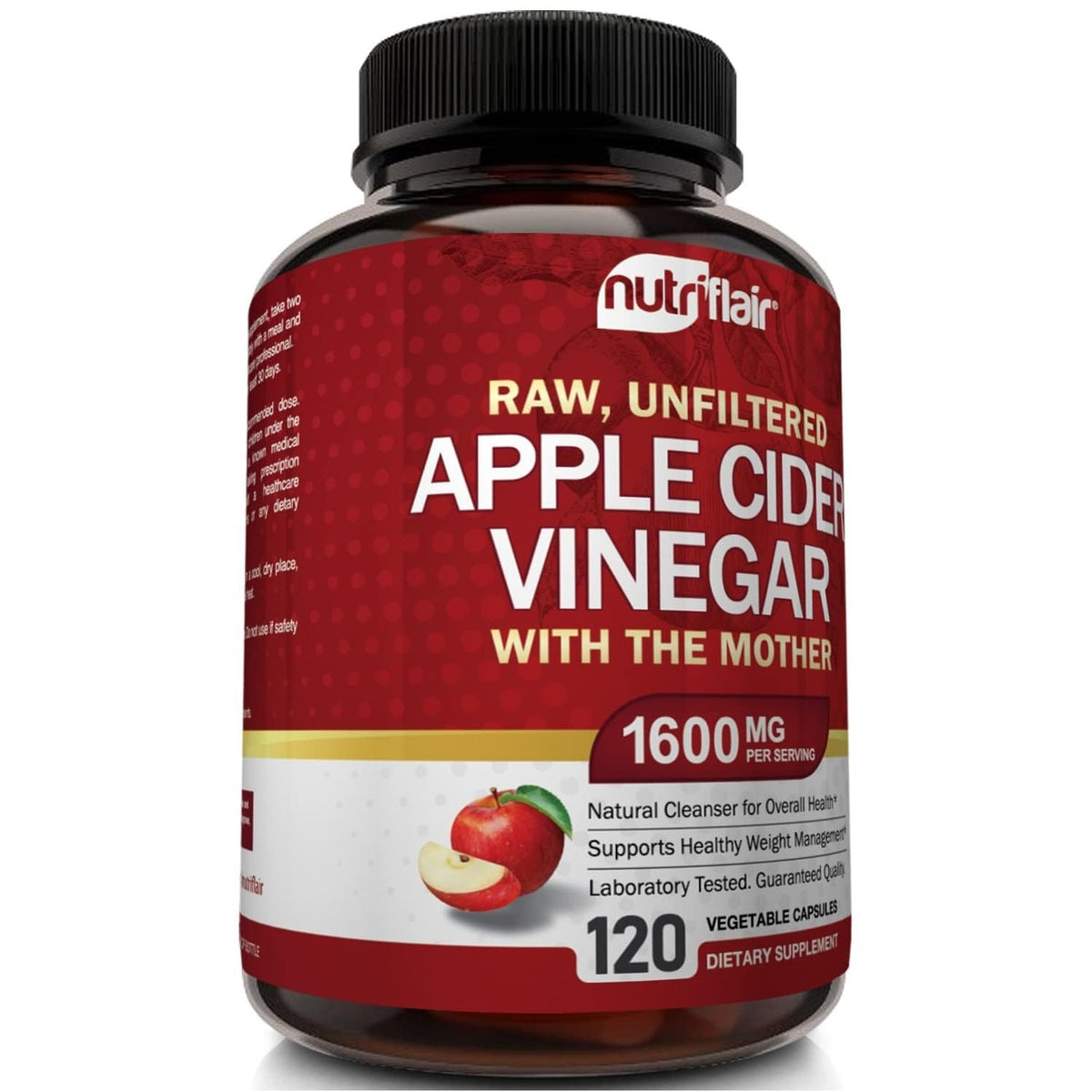 NutriFlair Apple Cider Vinegar Capsules with Mother 1600mg, 120 Capsules