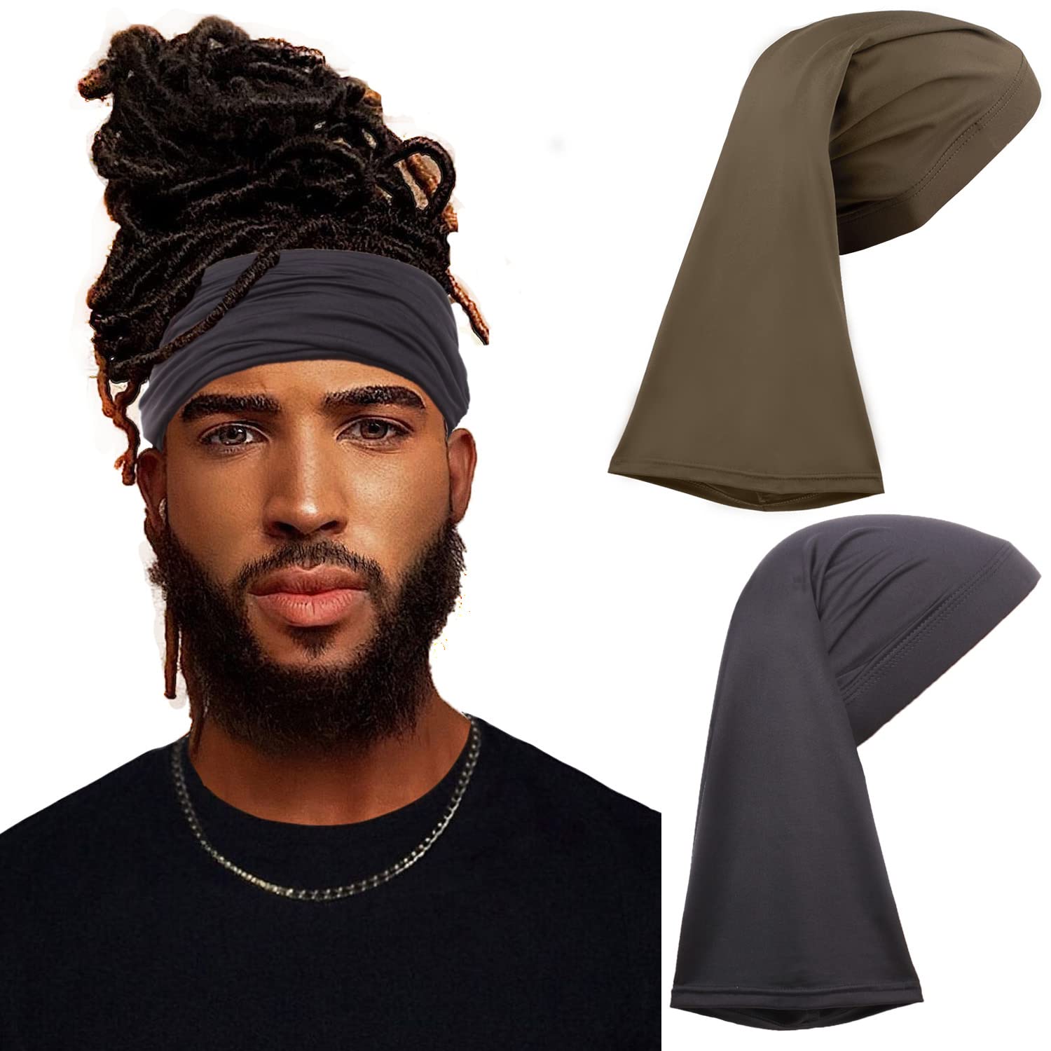 Buy now Leeven 2 Pieces Wide Elastic Loc Cap and Long Braid Cover for Full Hair, Stocking Sleep - Black Locs-Cap-11 at indiglob india