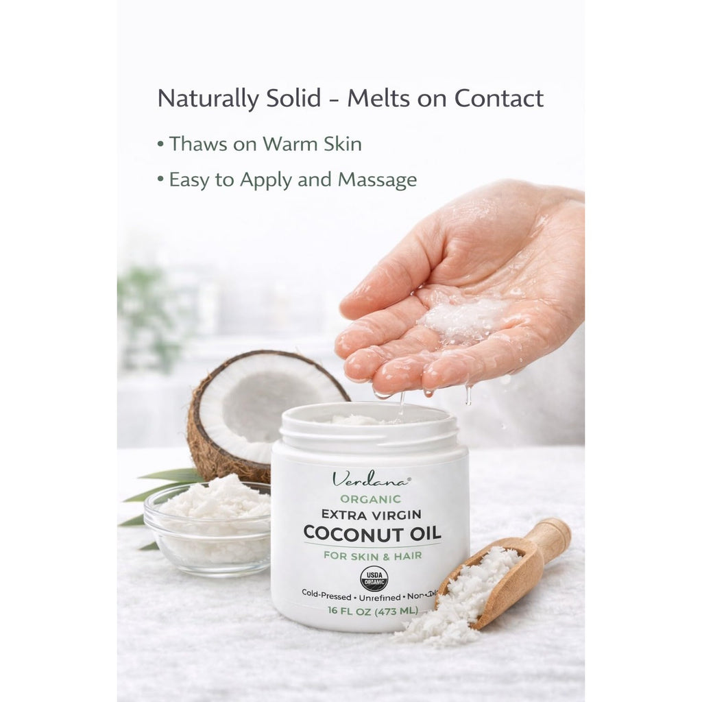 Verdana Organic Coconut Oil for Skin & Hair, Extra Virgin Unrefined Cold Pressed, Rich Moisturizer for Dry Skin & Body, USDA Organic, 16 fl oz Jar