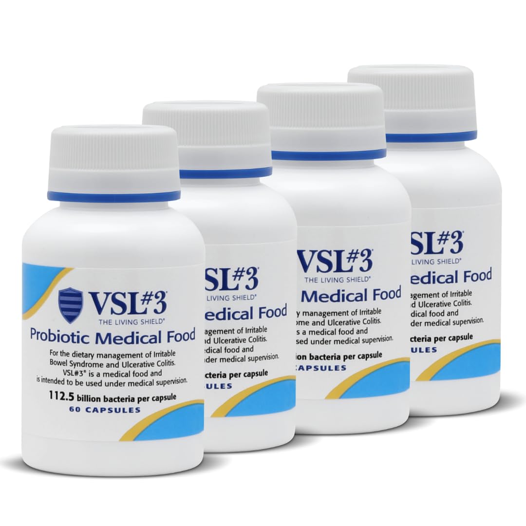 VSL #3® High-Potency Probiotic Medical Food, Dietary Management of IBS & UC | 112.5 Billion CFU, Clinically Researched, 8 Live Probiotic Strains, Refrigerated, For Men & Women, 3-Pack (180 Capsules)