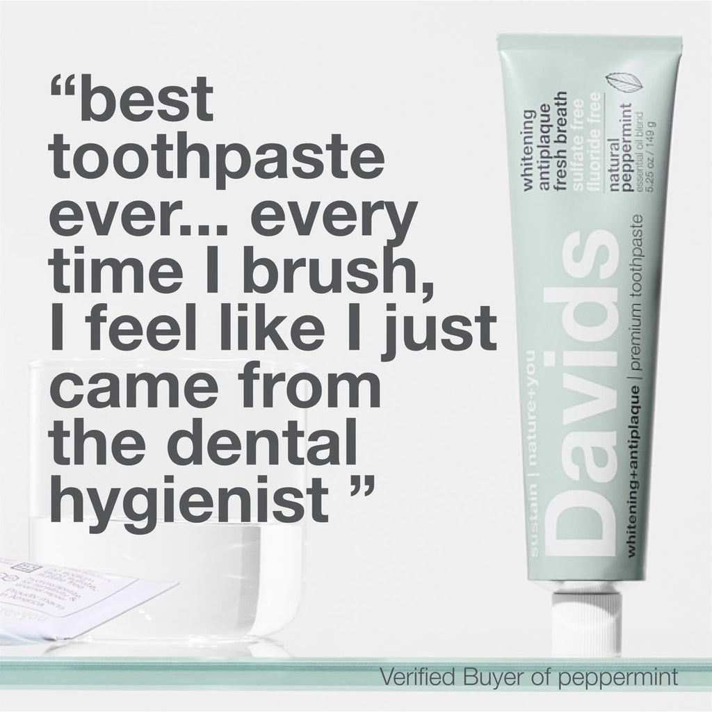 Buy now Davids Fluoride Free Toothpaste, Teeth Whitening, Antiplaque, SLS (Sulfate) Free, Promotes Enamel Health, Mouth & Gum Detox, EWG Verified, Peppermint, 5.25oz at indiglob india