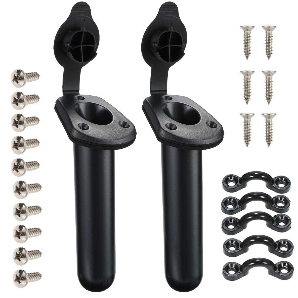 2 Pack Kayak Deck Flush Mount Fishing Rod Holders and Cap Cover for Boat, Canoe and Tackle Accessory Tool