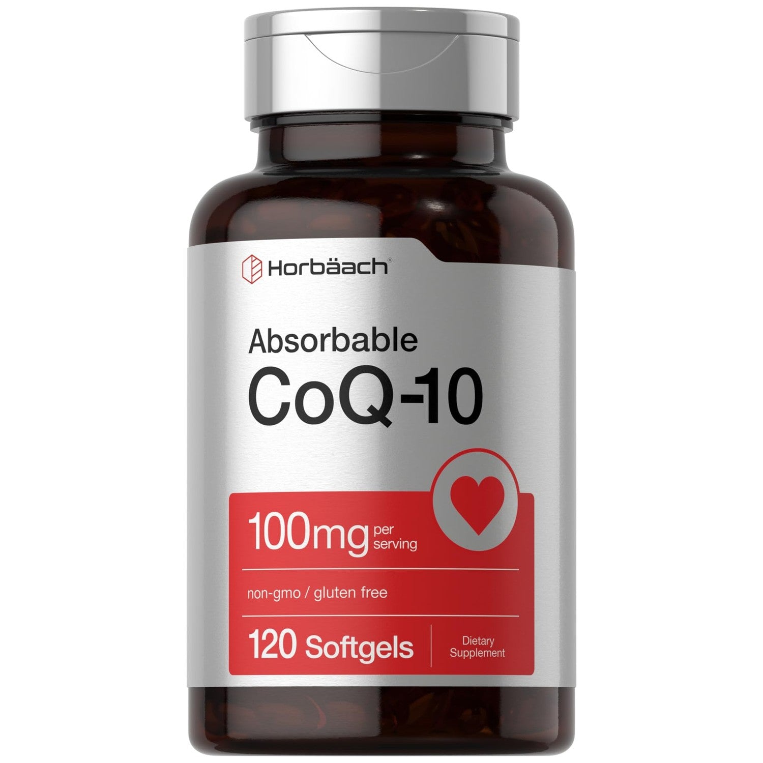 Horbäach CoQ10 100mg Softgels | 120 Count | Non-GMO and Gluten Free Supplement