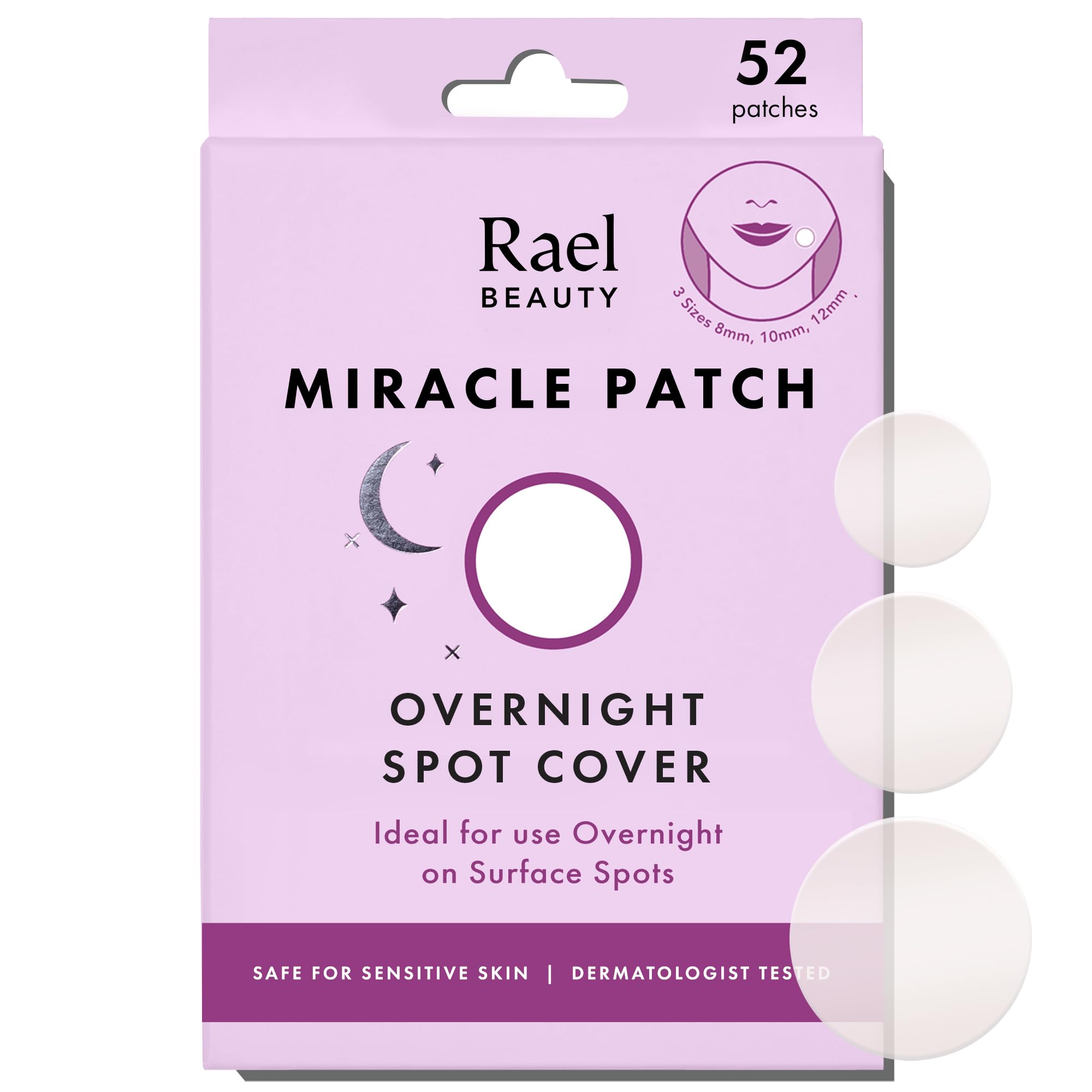 Buy now Rael Pimple Patches - Miracle Overnight Spot Cover, Thicker & Extra Adhesion, Hydrocolloid Acne Pimple Patch for Face, Zits & Blemishes, Korean Skin Care, 3 Sizes (52 Count) at indiglob india