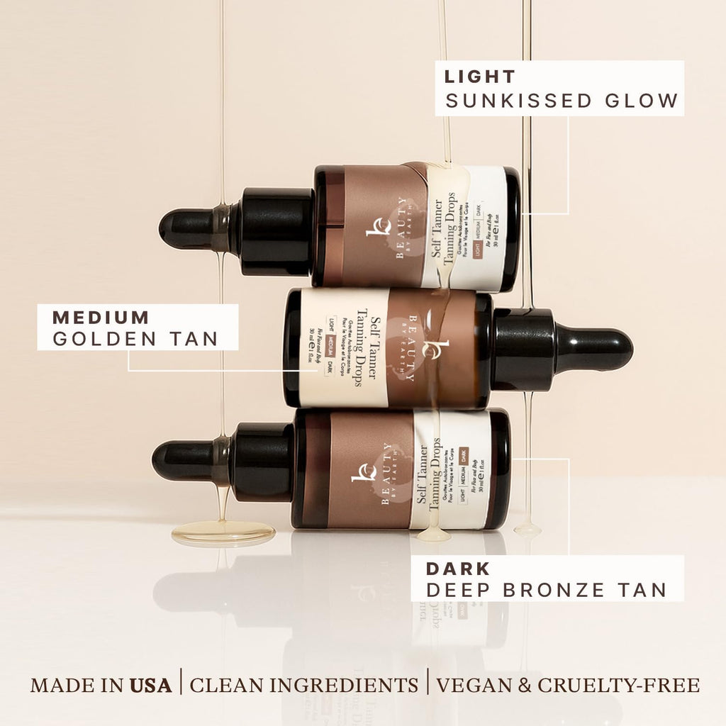 Self Tanning Drops - USA Made with Natural & Organic Ingredients | Medium Face Tanning Drops to Add to Lotion, Moisturizing Bronzing Tanner for Face & Body, Toxin Free Tanner for Fake Tan