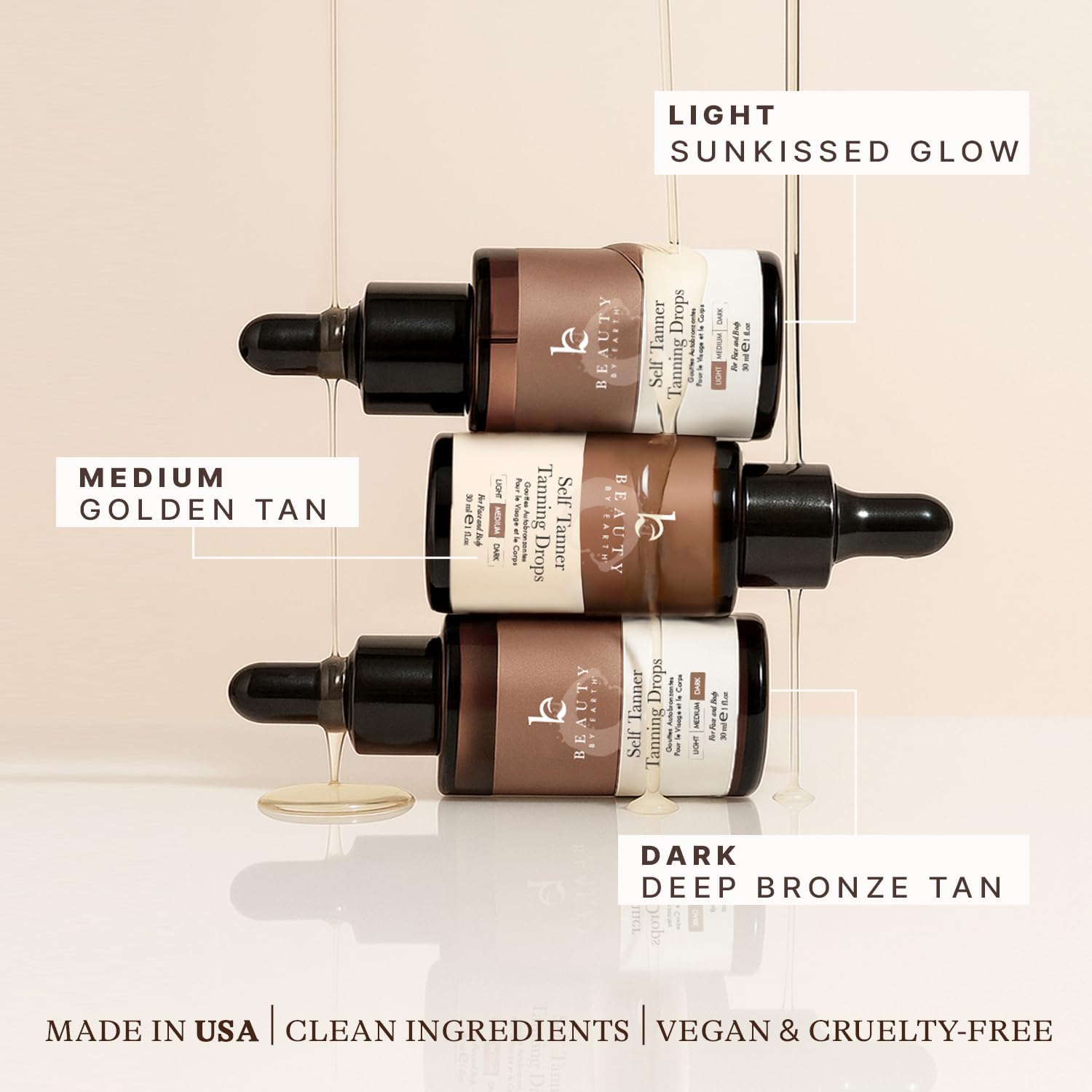 Self Tanning Drops - USA Made with Natural & Organic Ingredients | Medium Face Tanning Drops to Add to Lotion, Moisturizing Bronzing Tanner for Face & Body, Toxin Free Tanner for Fake Tan