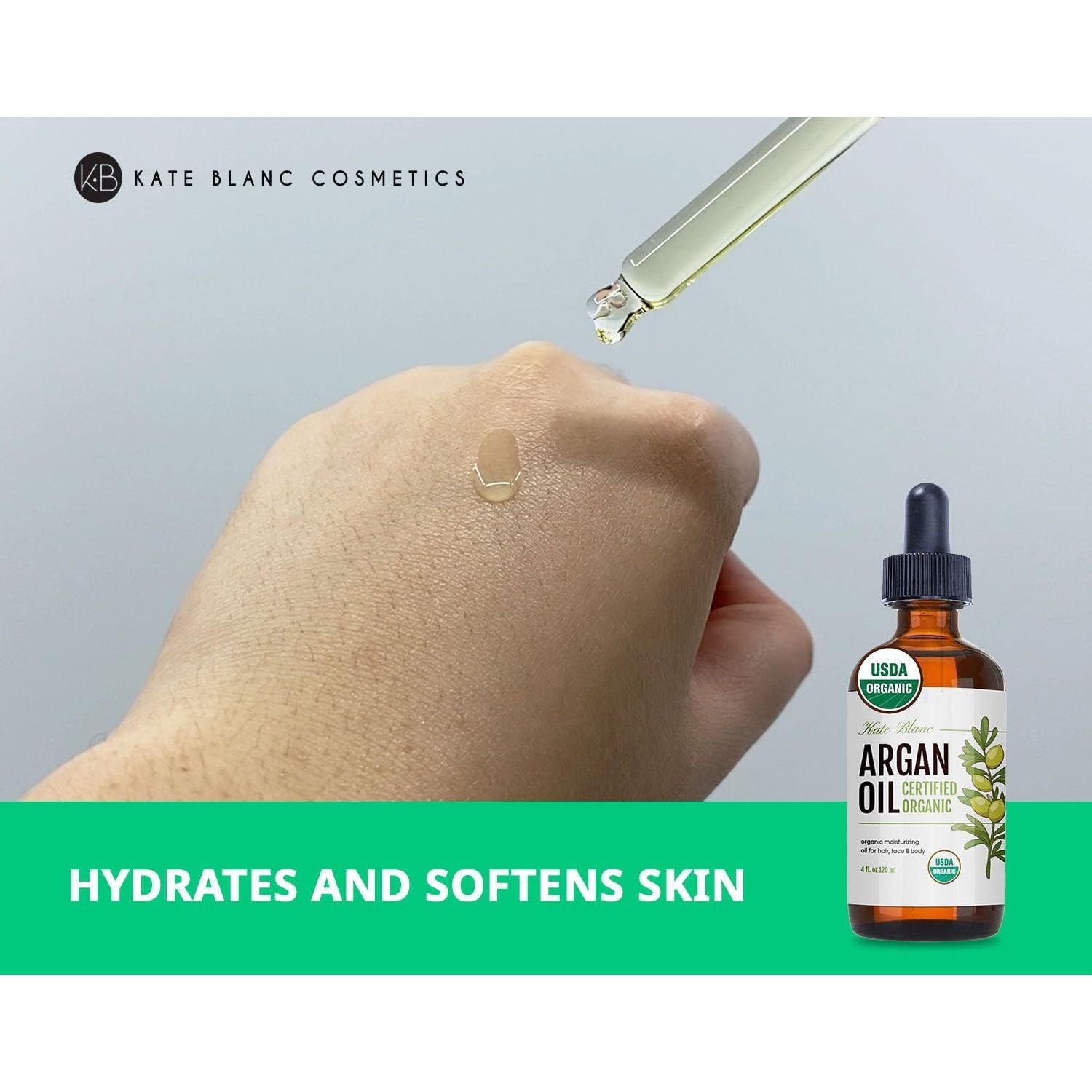 Buy now Kate Blanc Cosmetics Argan Oil for Hair, Face & Skin from Morocco (4oz, USDA Certified Organic, Cold Pressed & 100% Pure, Light) at indiglob india