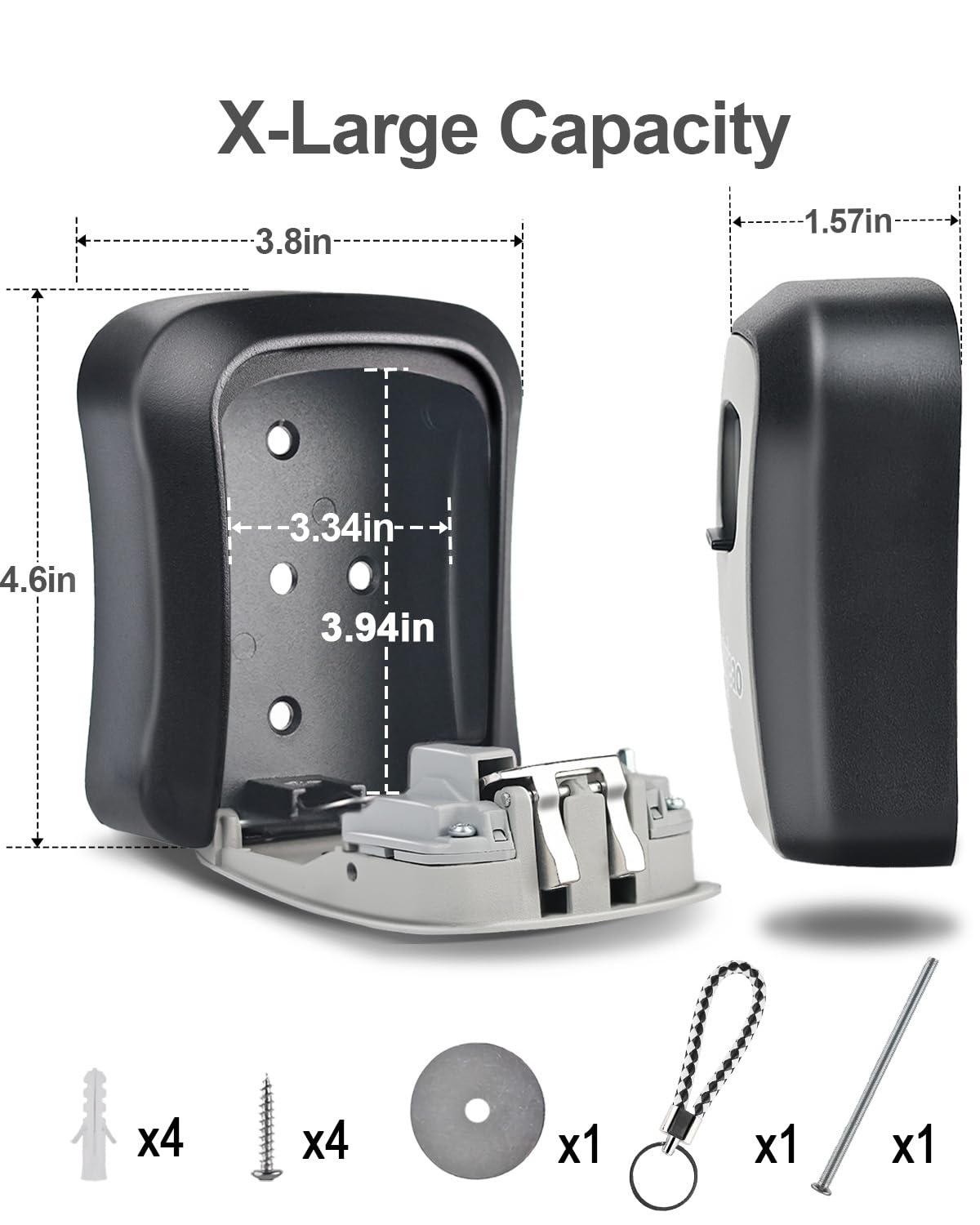 Key Lock Box, XL LockBox with Code, Outdoor Waterproof Wall Mount