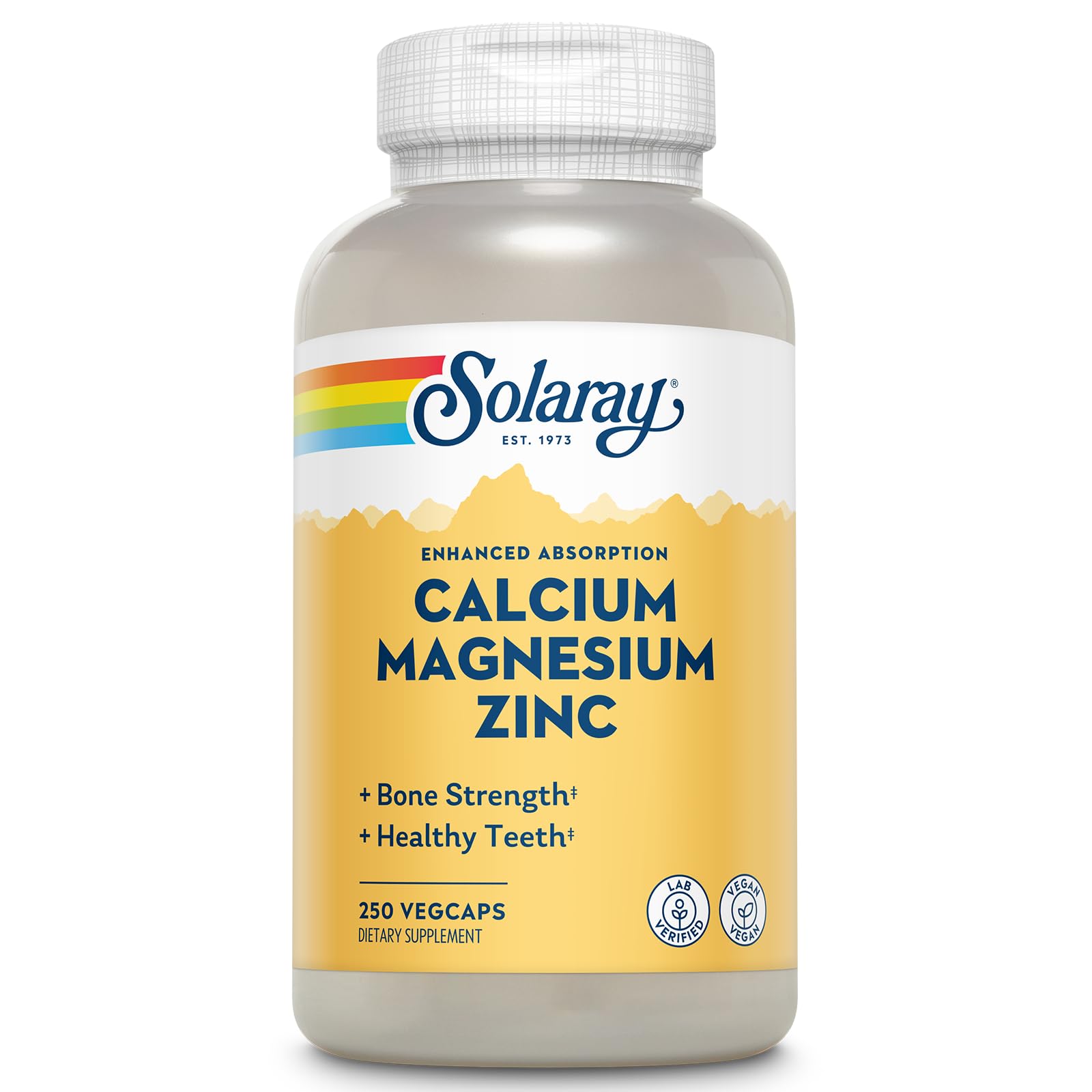SOLARAY Calcium Magnesium Zinc, 275 VegCaps | Bone, Muscle, Heart & Immune Support, Calcium, Magnesium & Zinc Complex, 68 Servings, Vegan, Lab Verified